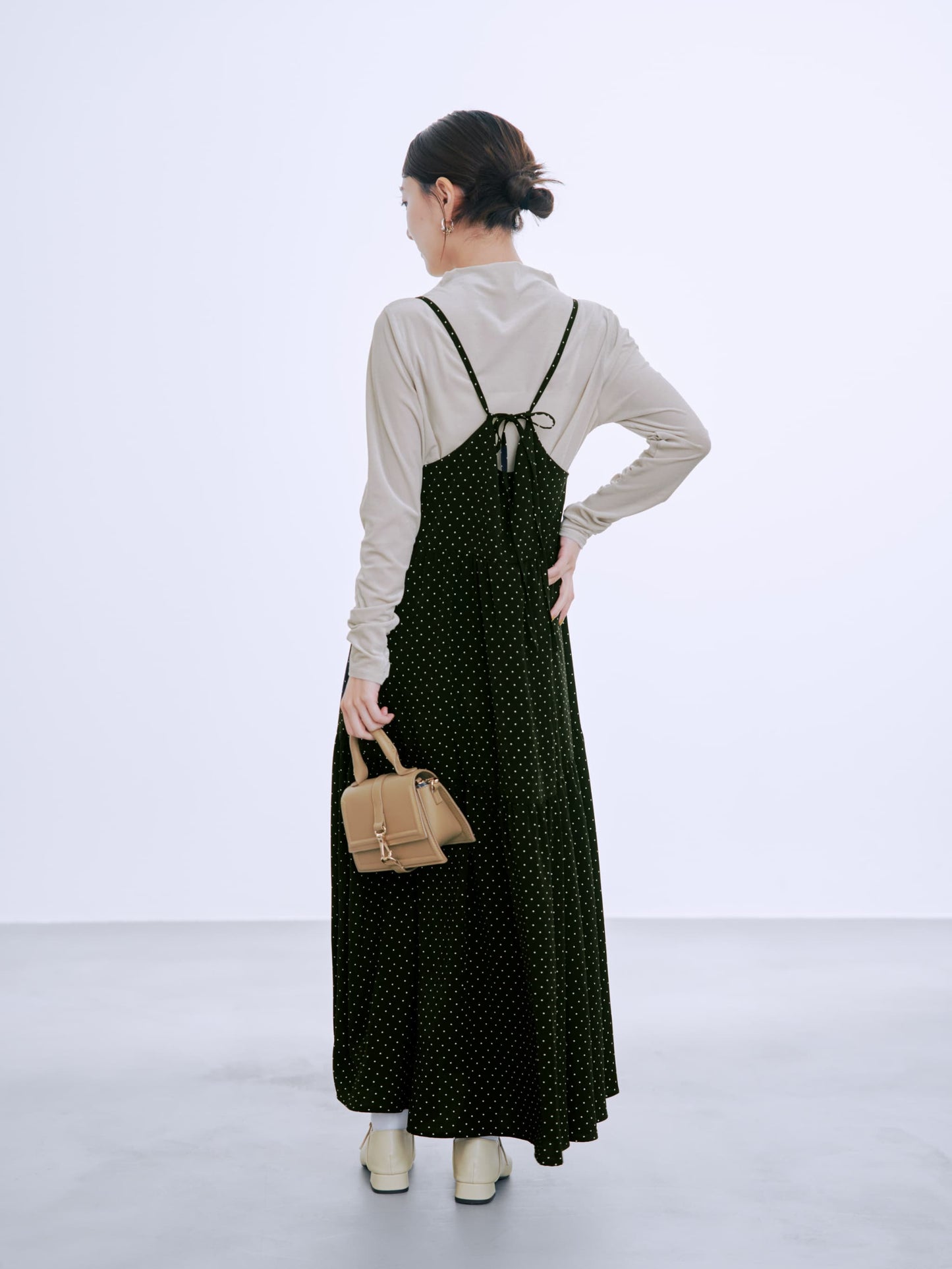 ダンボールトップスドットキャミワンピセット-short & regular　[通常]