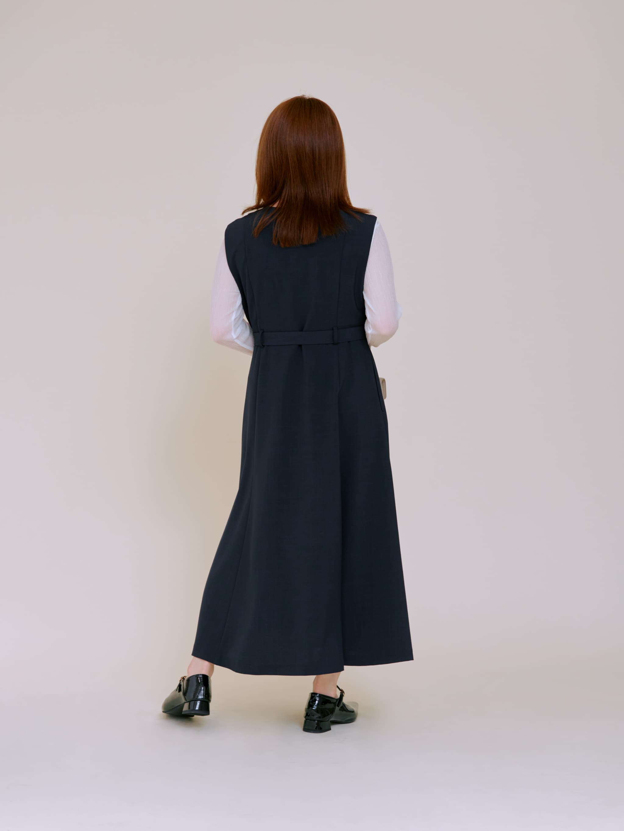 COHINA リネンライクアシメジレワンピース short ネイビー リネンライクアシメジレワンピース-short & regular | 小柄・低身長