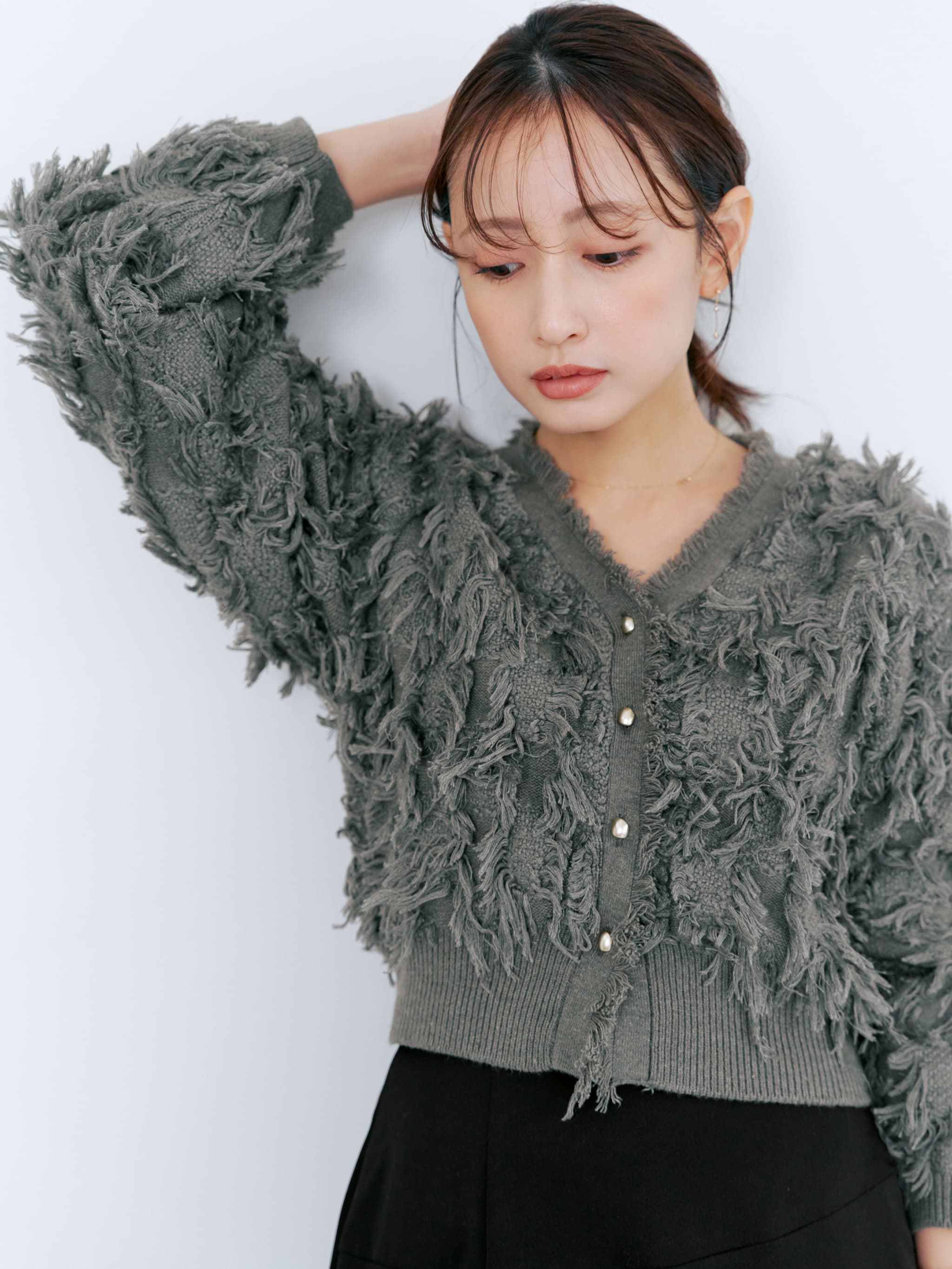 フリンジジャカードショートカーディガン | 小柄・低身長女性向け