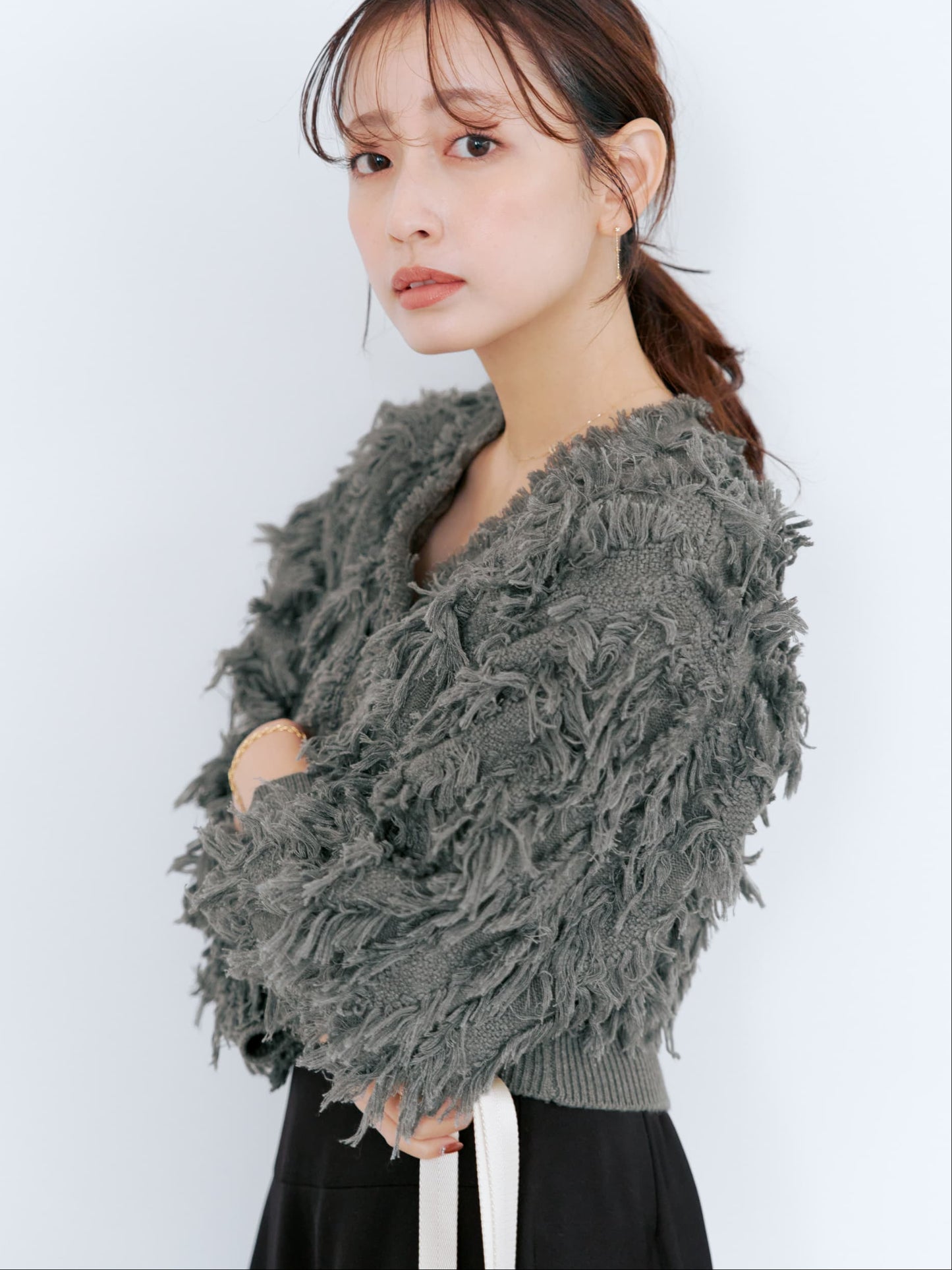 フリンジジャカードショートカーディガン　[通常]