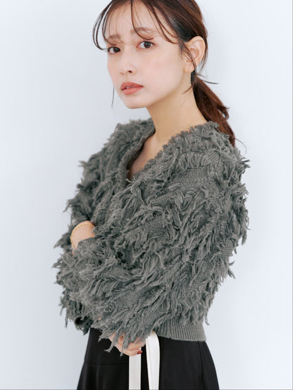 フリンジジャカードショートカーディガン　[通常]