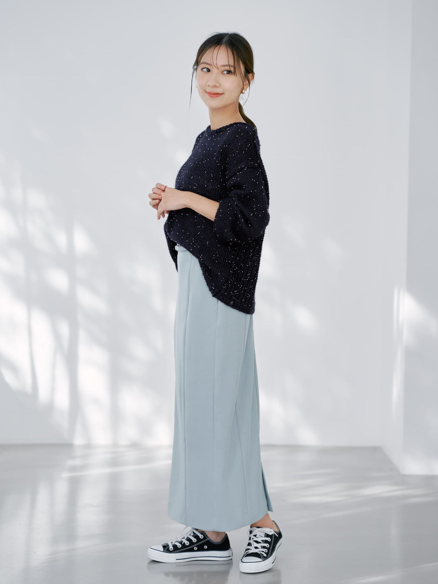 ベルト付きパネルIラインスカート-short & regular　[通常]