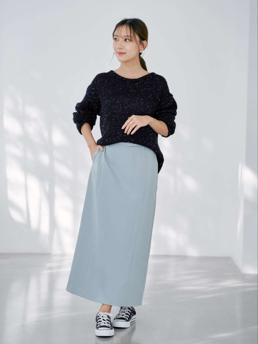 ベルト付きパネルIラインスカート-short & regular　[通常]