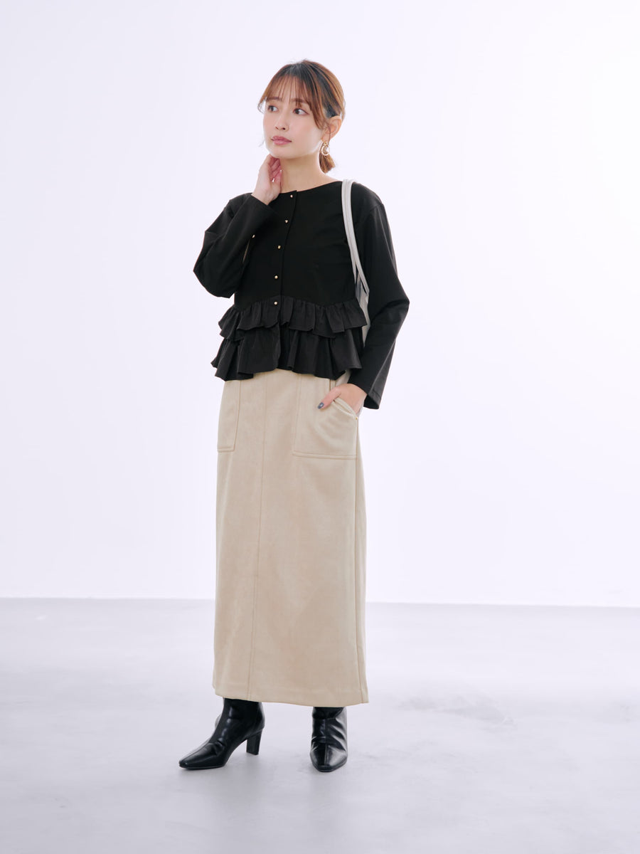 ゴールドリベットスウェードライクスカート-short & regular 　[通常]