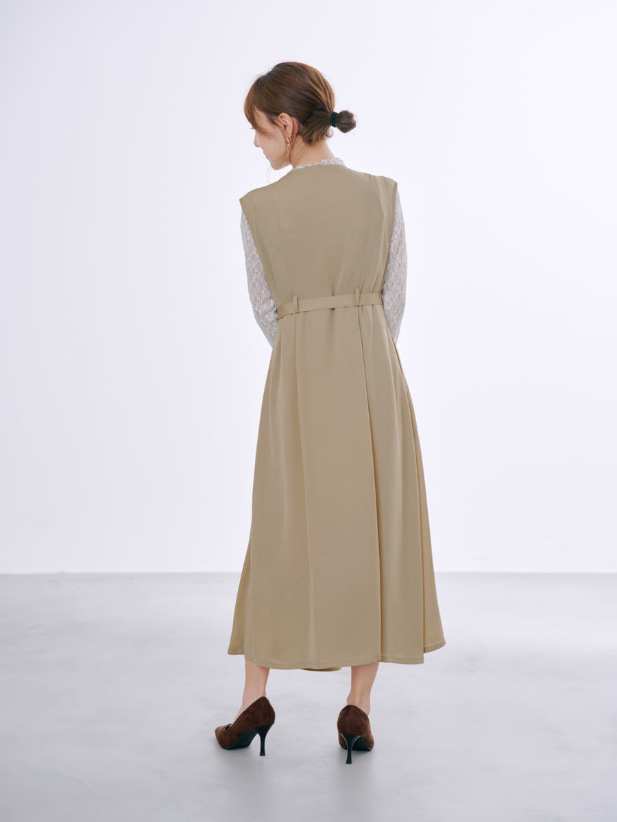 ラッフルとろみジレワンピース-short & regular　[通常]