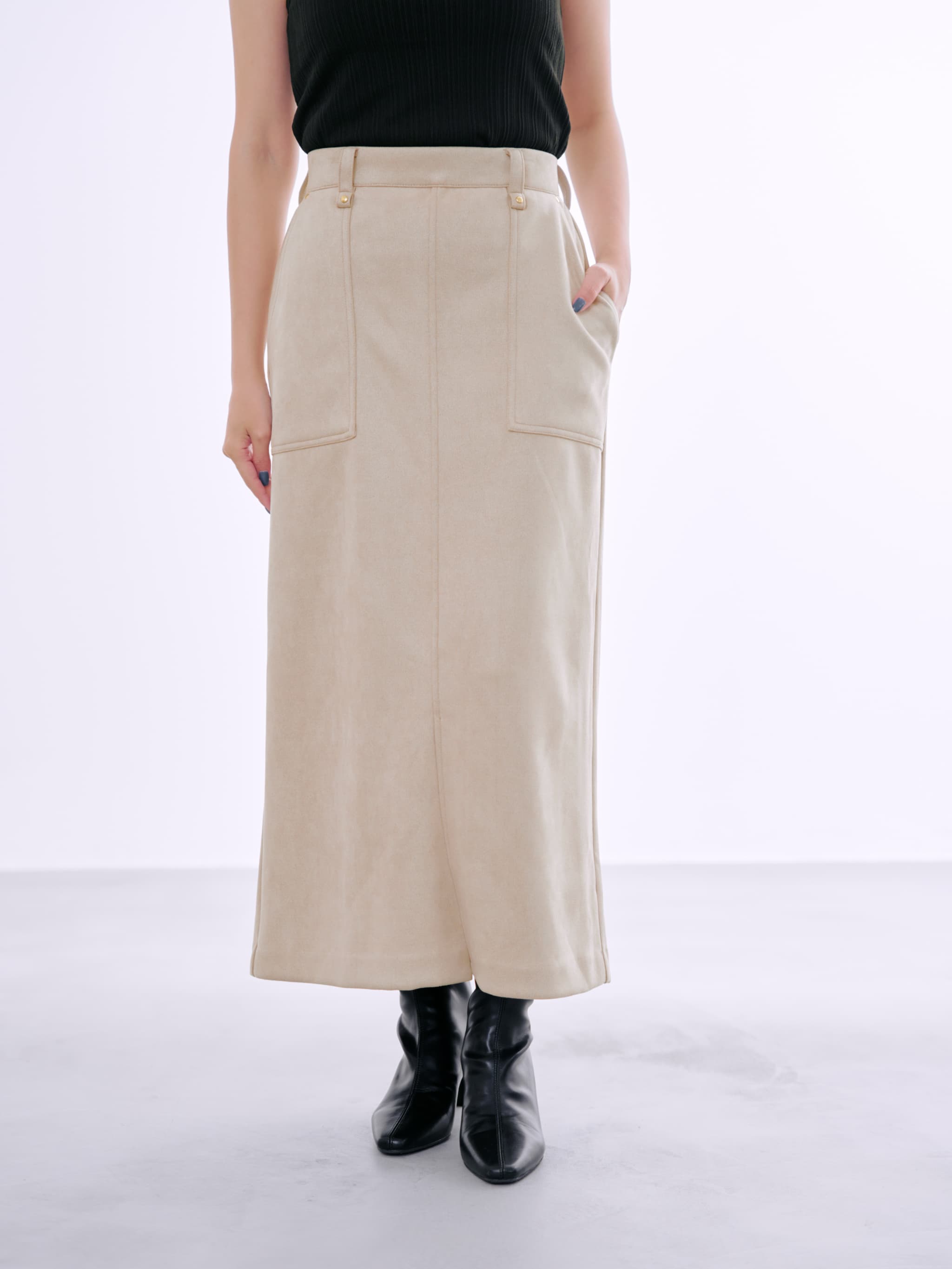 ゴールドリベットスウェードライクスカート-short & regular | 小柄