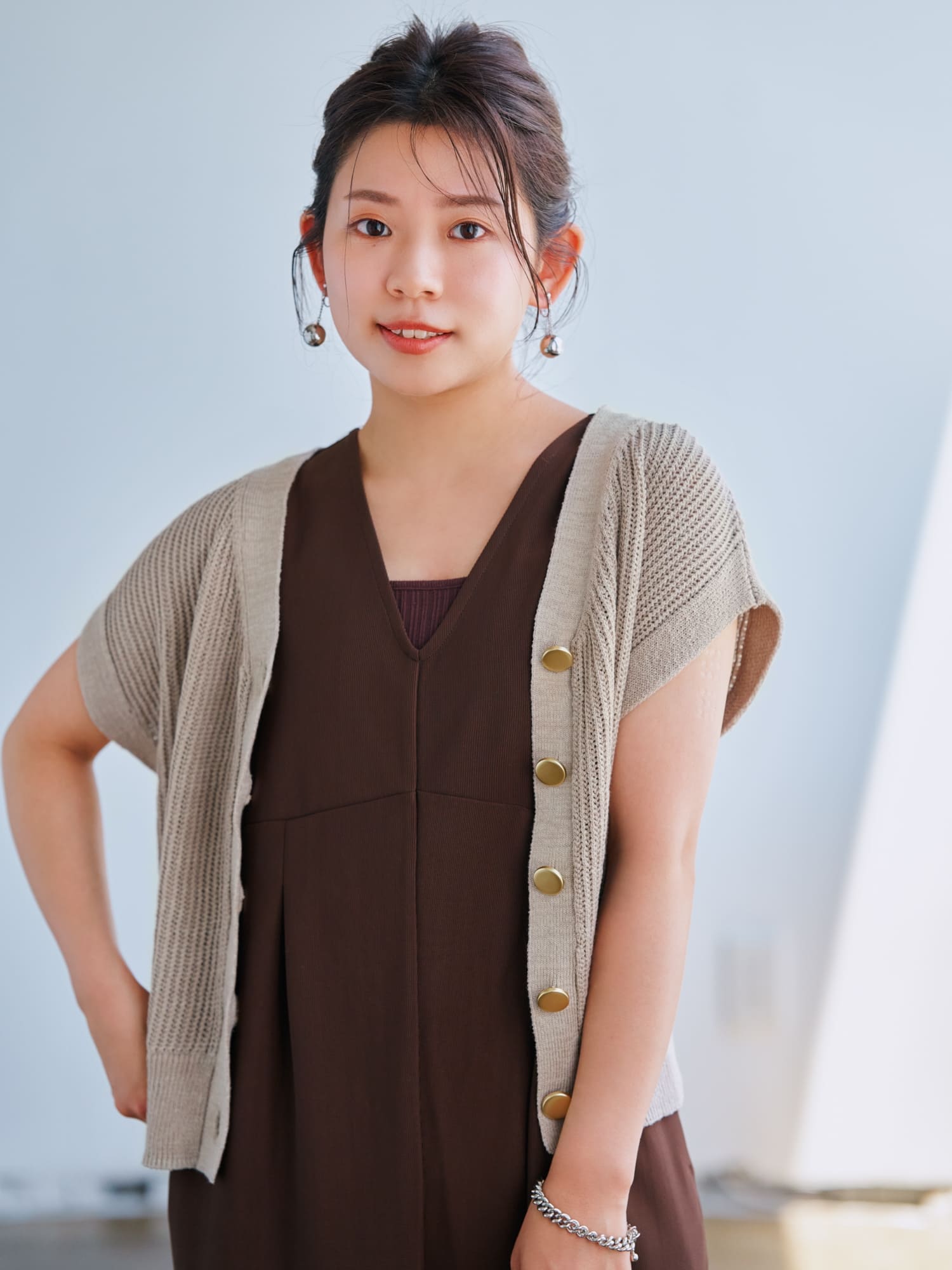 ゴールドボタンメッシュニットベスト | 小柄・低身長女性向け ゴールドボタンメッシュニットベスト | 小柄・低身長女性向け