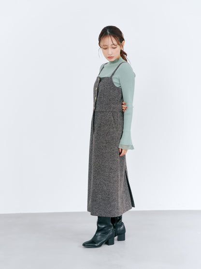 ゴールドボタンツイードジャンパースカート-short & regular　[通常]