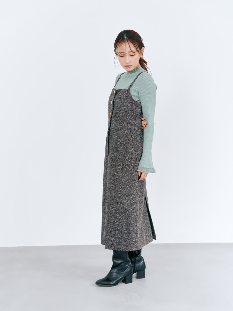 ゴールドボタンツイードジャンパースカート-short & regular　[通常]