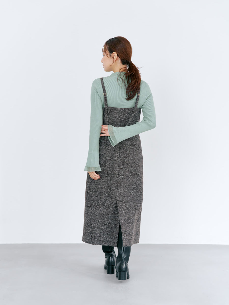 ゴールドボタンツイードジャンパースカート-short & regular　[通常]