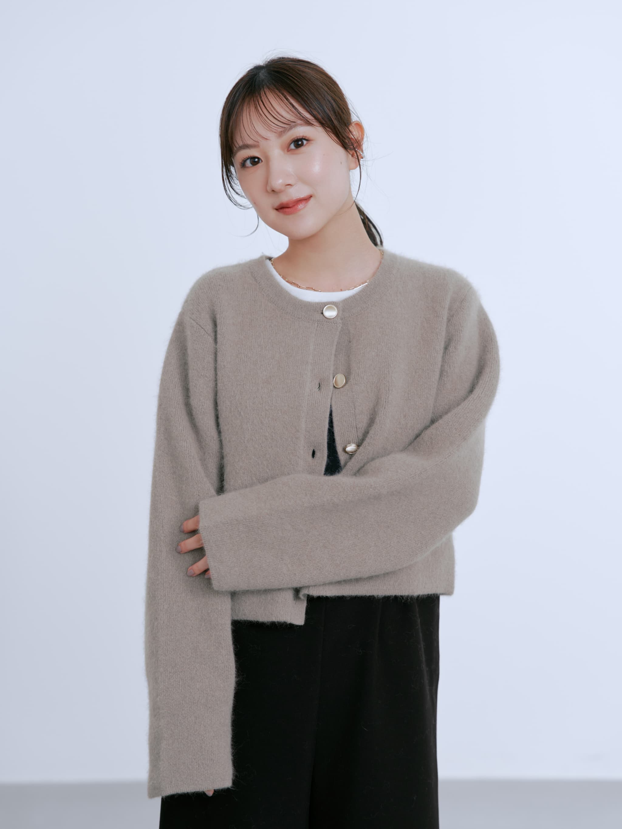 フォックスアンゴラダブルフェイスニットジャケット | 小柄・低身長