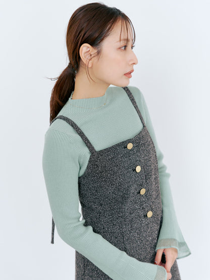ゴールドボタンツイードジャンパースカート-short & regular　[通常]