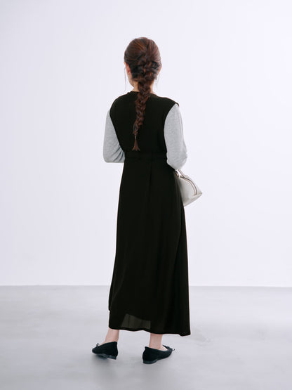 ラッフルとろみジレワンピース-short & regular　[通常]