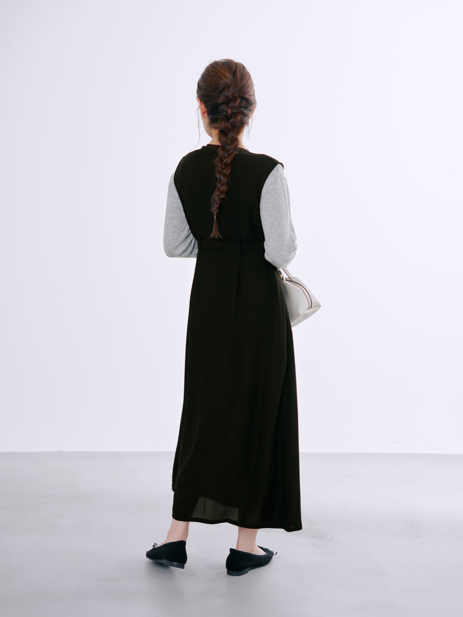 ラッフルとろみジレワンピース-short & regular　[通常]