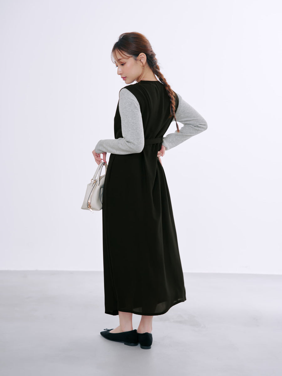 ラッフルとろみジレワンピース-short & regular　[通常]