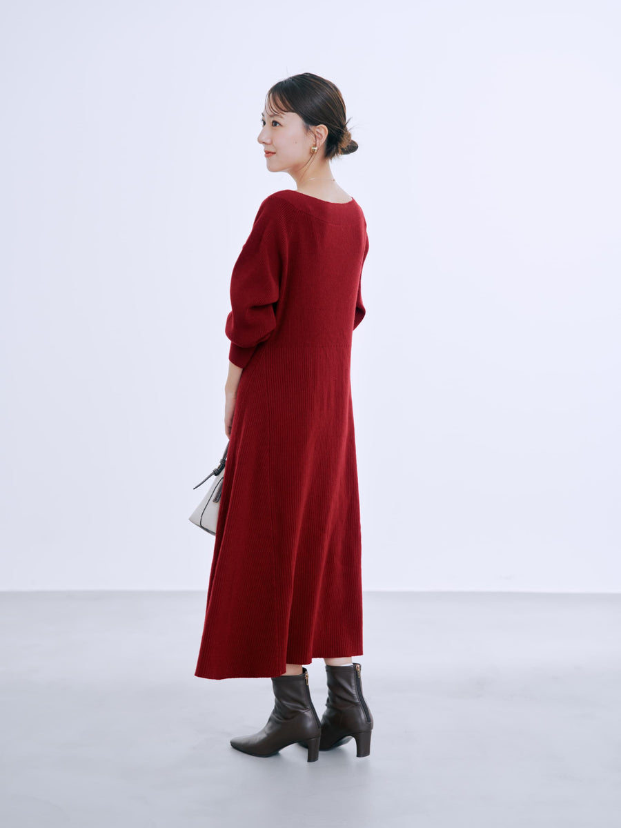 パターンリブフレアニットワンピース-short & regular　[通常]