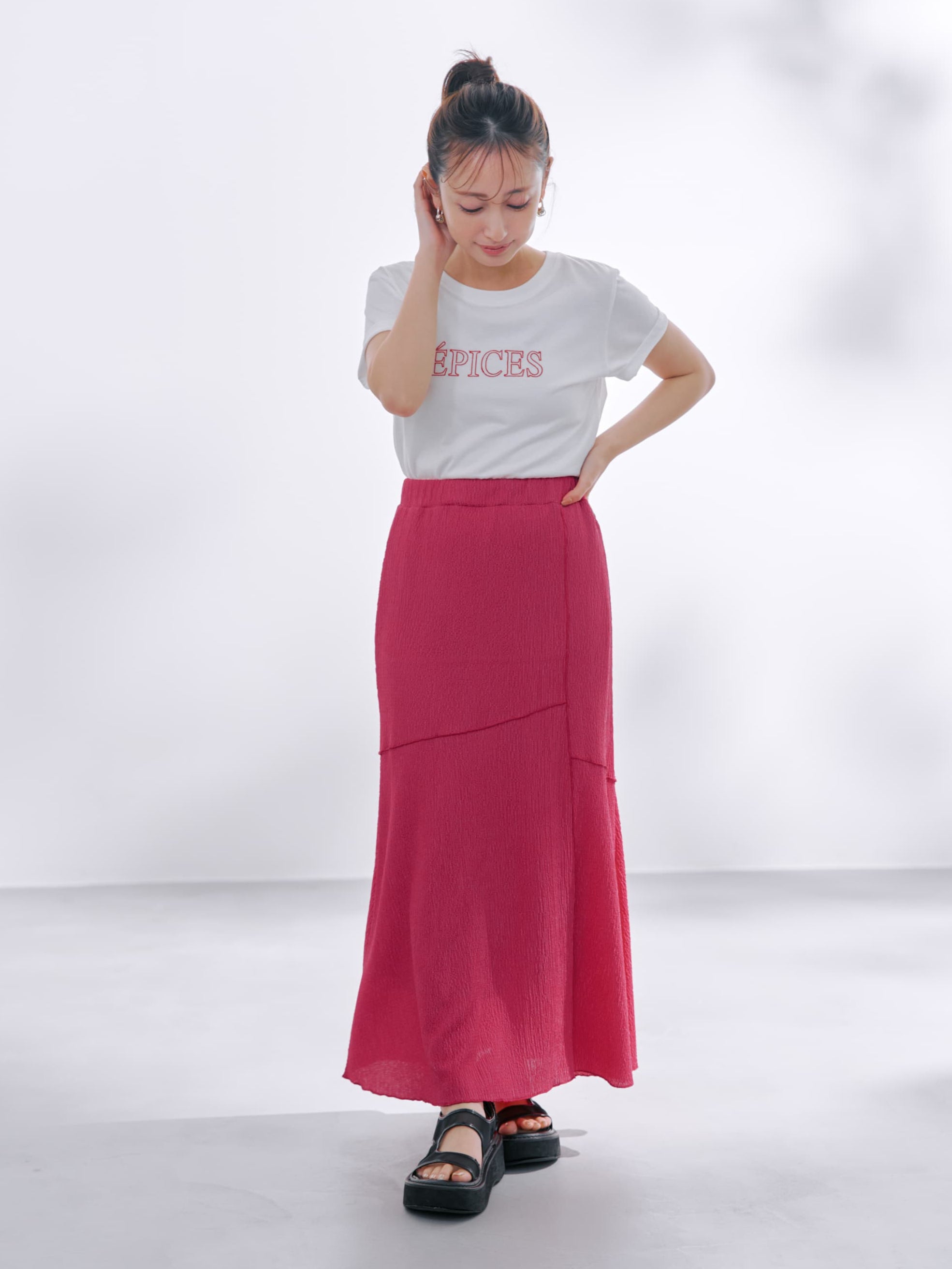 COHINA ワッシャーナローイージースカート regular ブラック ワッシャーナローイージースカート-short & regular | 小柄・低