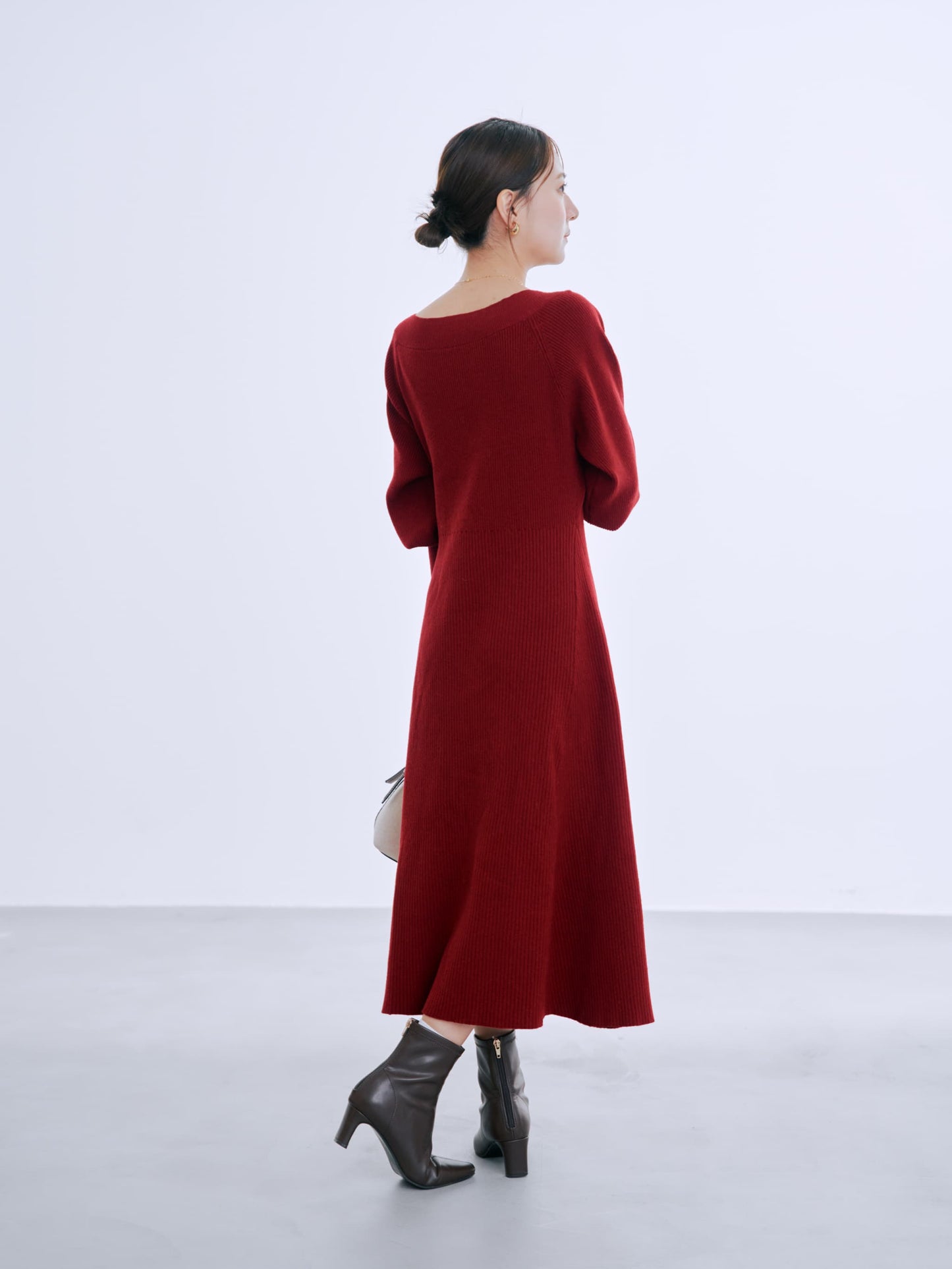 パターンリブフレアニットワンピース-short & regular　[通常]