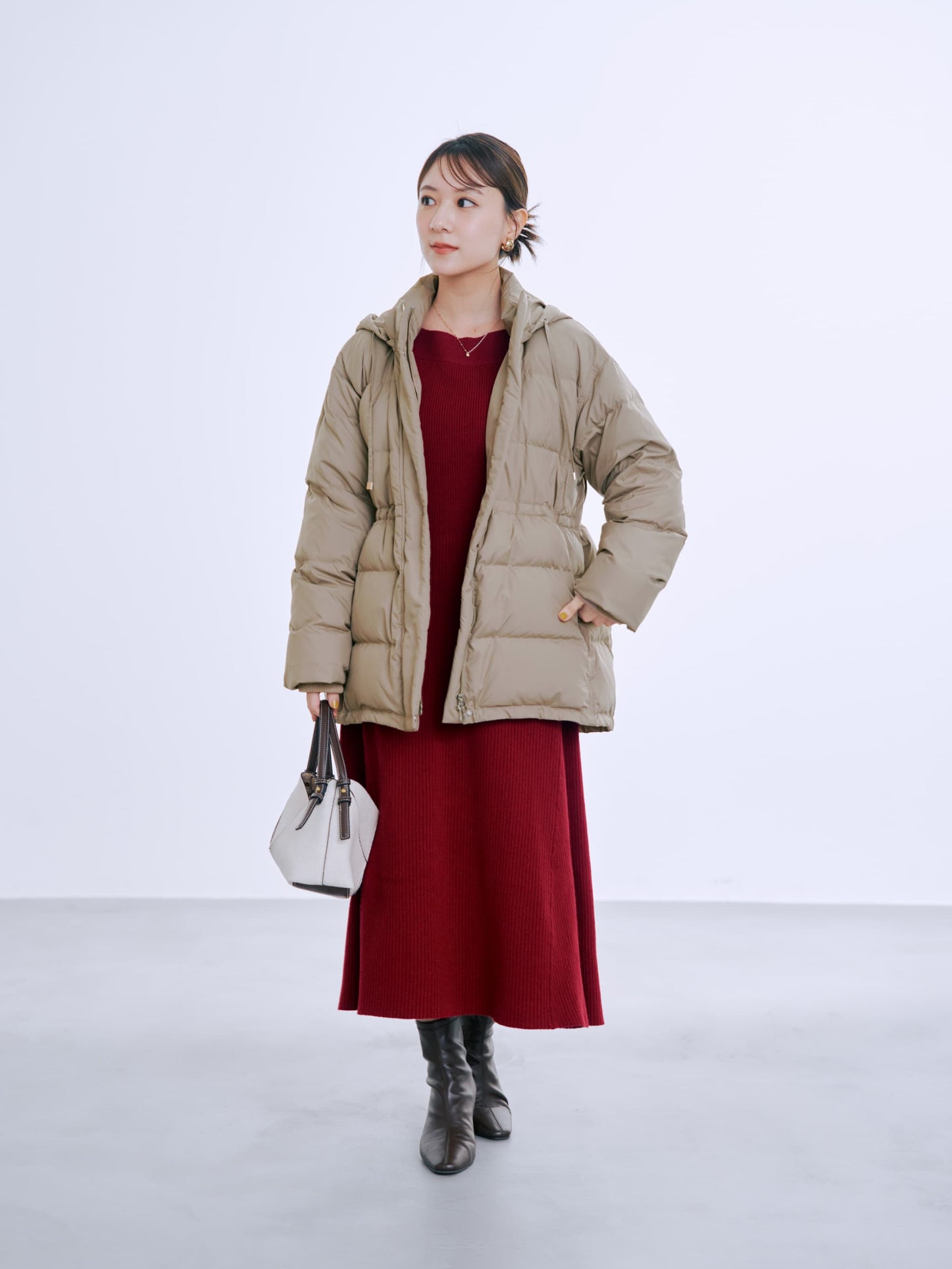 パターンリブフレアニットワンピース-short & regular　[通常]