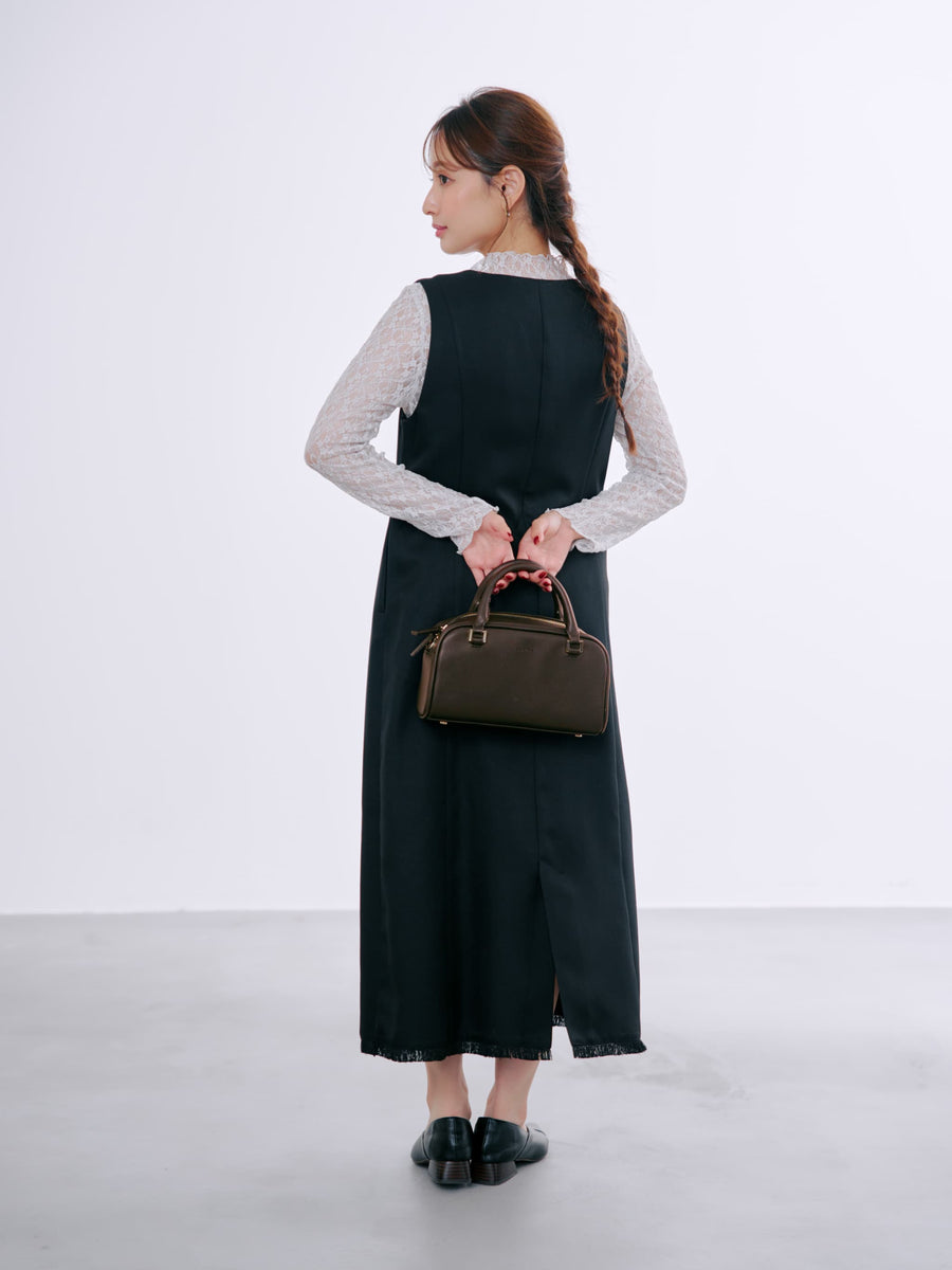 ツイードフロントジップジャンパースカート-short & regular　[通常]