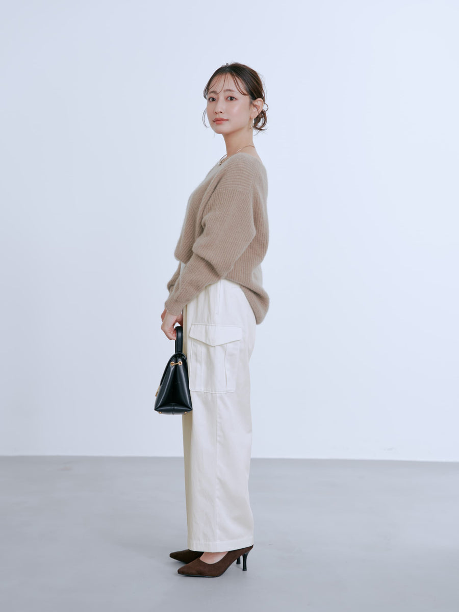 フォックスアンゴラVネックパターン柄ニット　[通常]