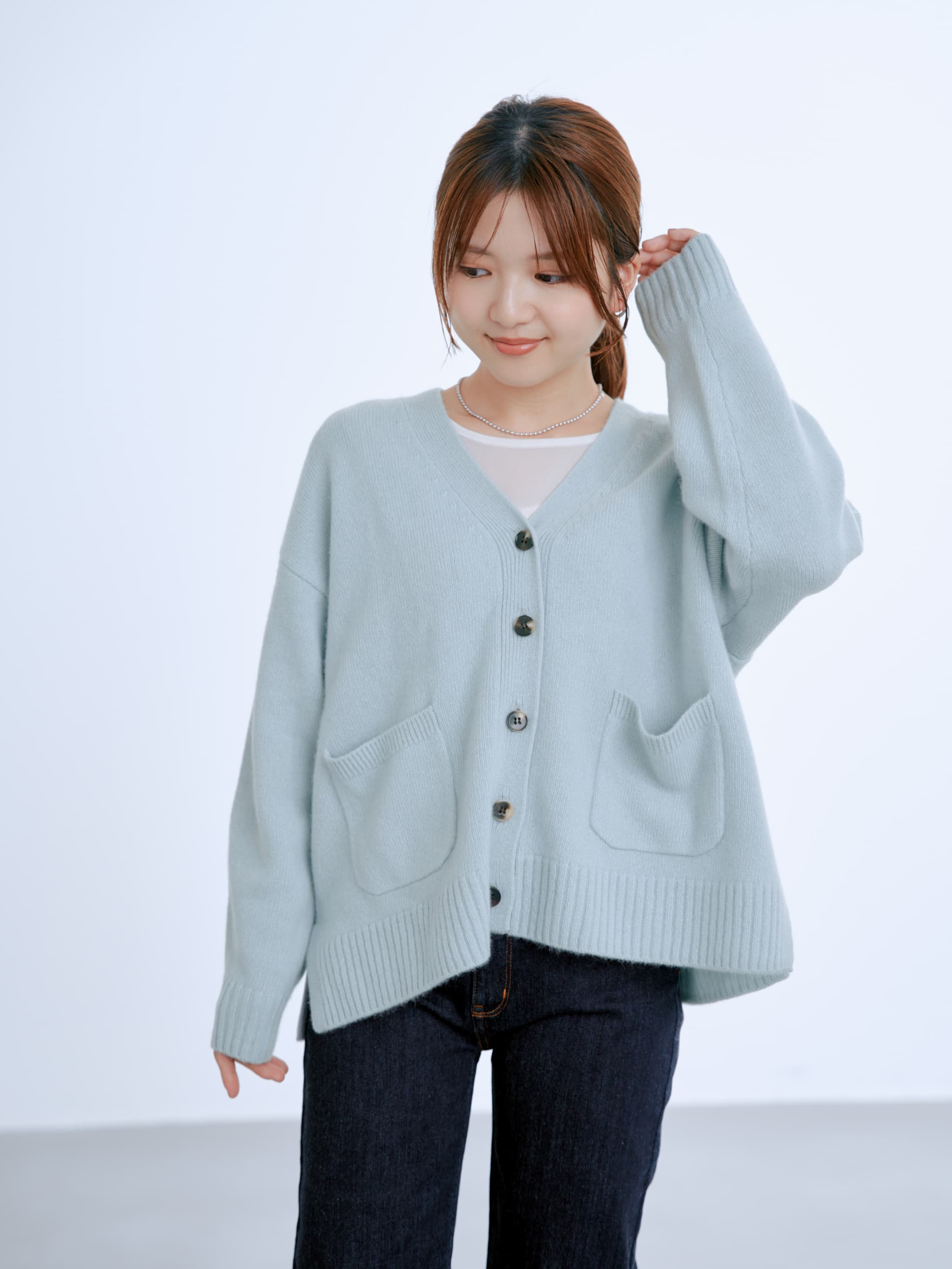 ウールカシミヤVネックロングカーディガン | 小柄・低身長女性向け