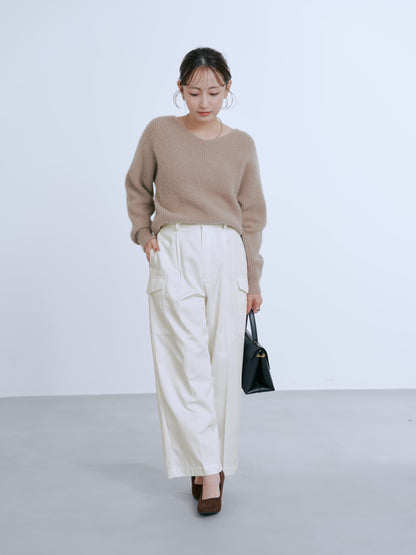 フォックスアンゴラVネックパターン柄ニット　[通常]