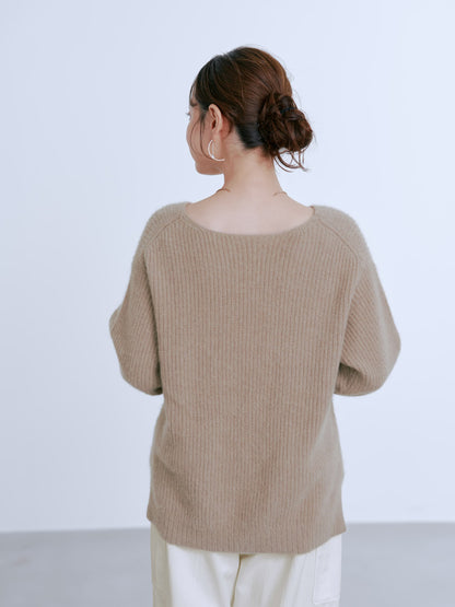 フォックスアンゴラVネックパターン柄ニット　[通常]