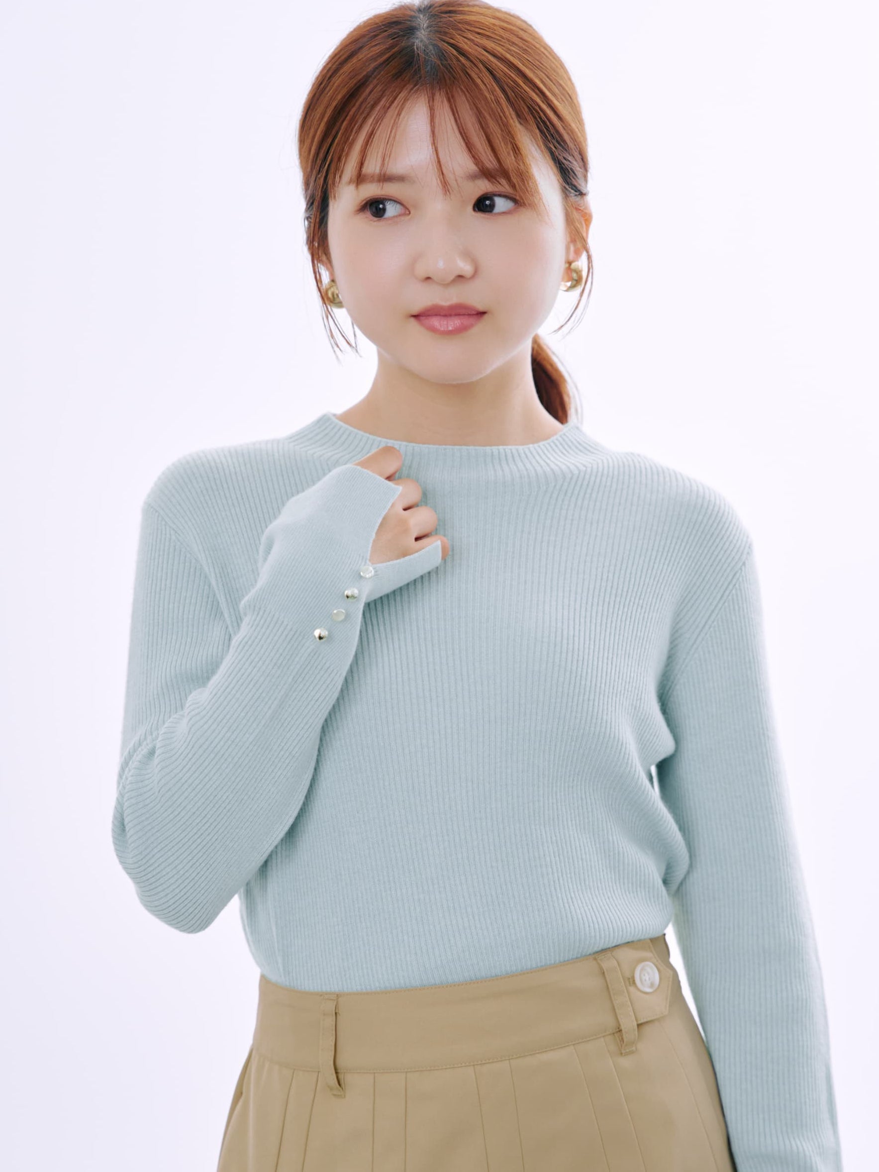 シルクウールゴールドボタンリブニット | 小柄・低身長女性向け