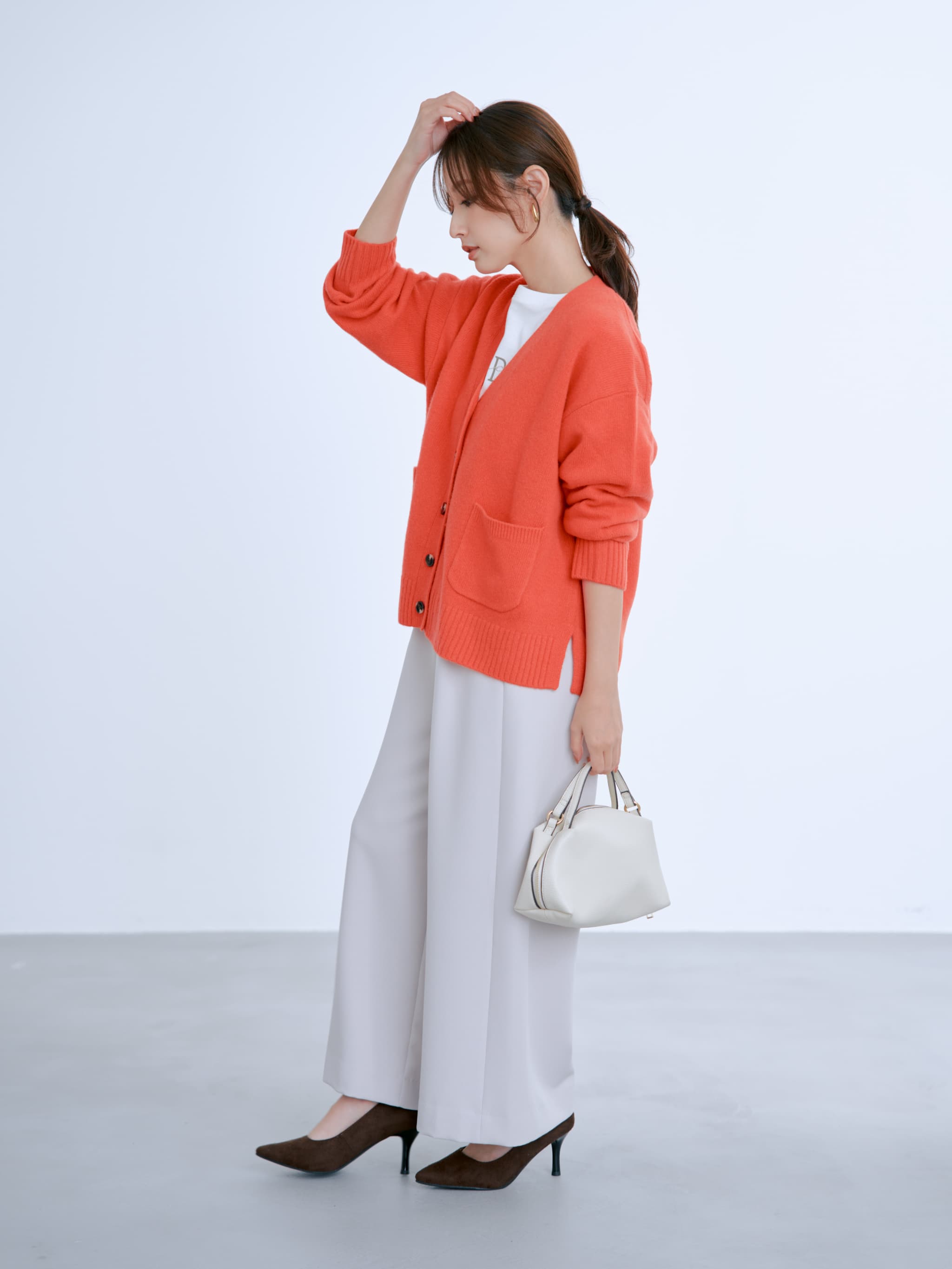 ウールカシミヤVネックロングカーディガン | 小柄・低身長女性向け