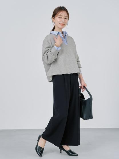 裏毛スキッパーネックトップス　[通常]