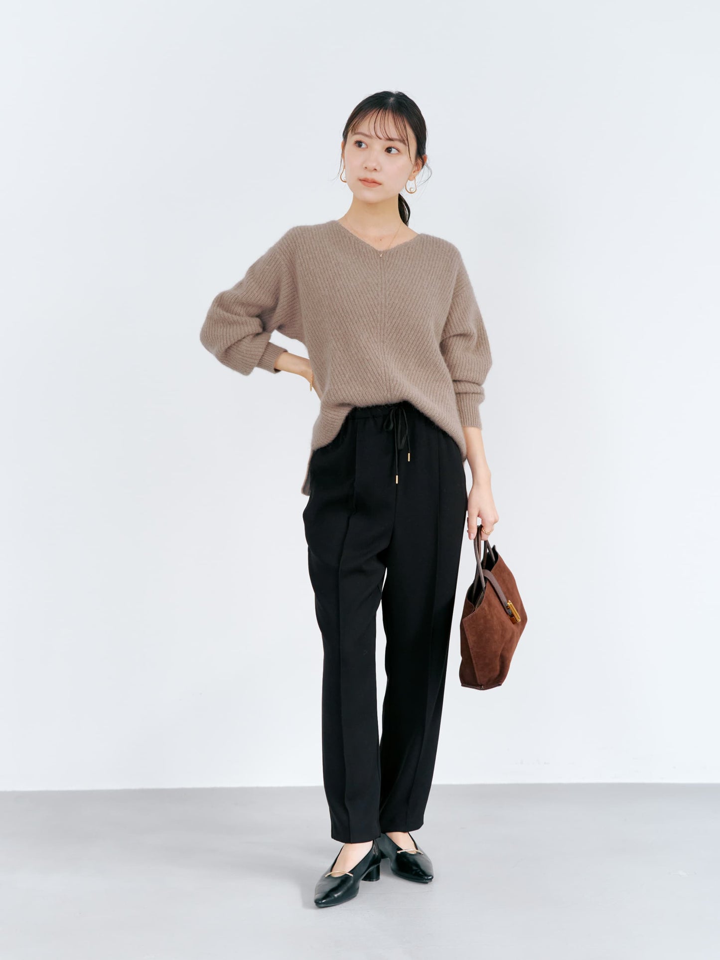 フォックスアンゴラVネックパターン柄ニット　[通常]