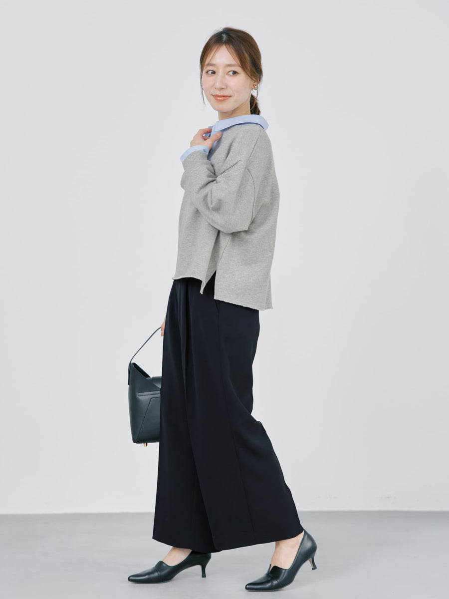 裏毛スキッパーネックトップス　[通常]