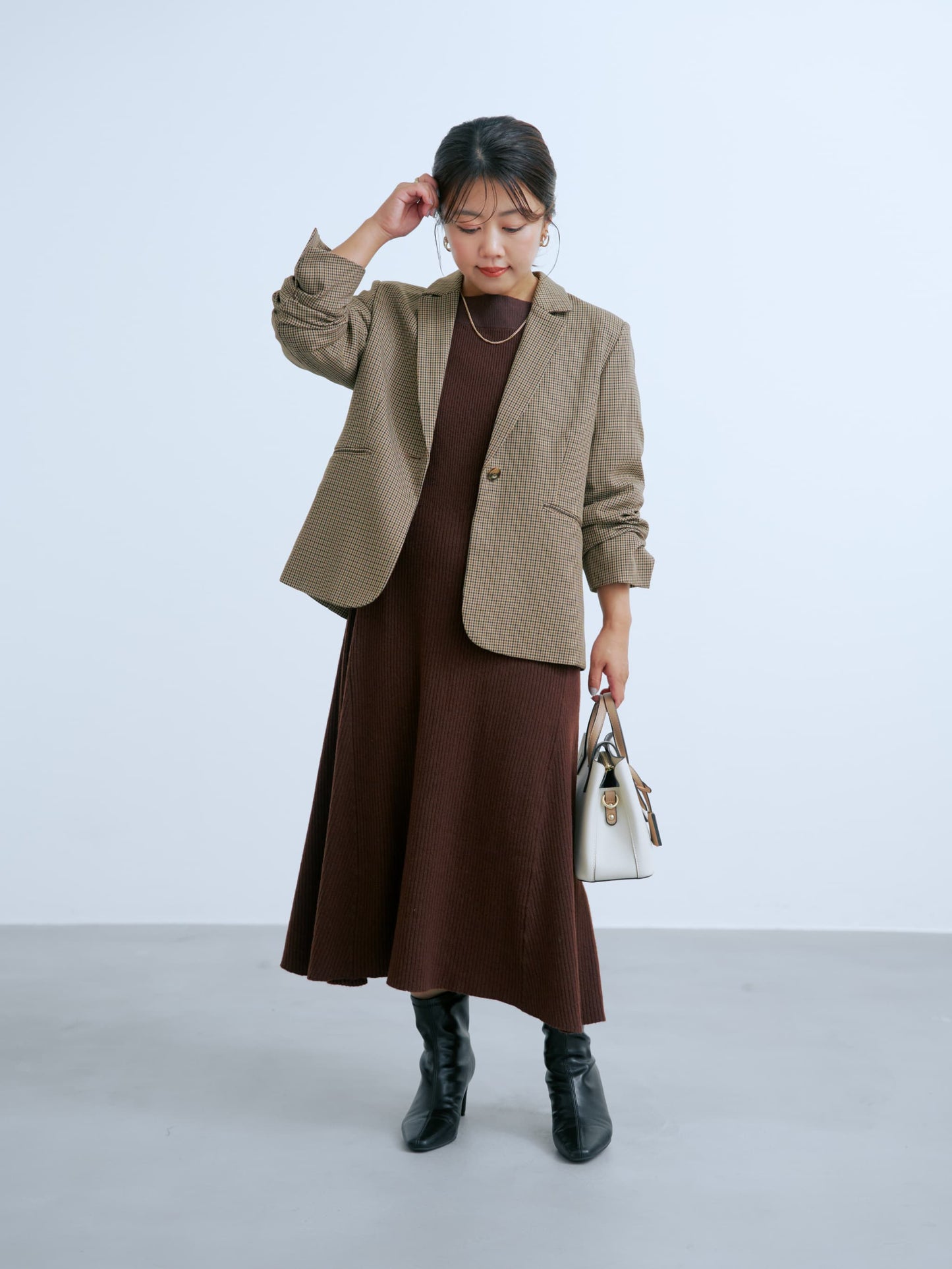 パターンリブフレアニットワンピース-short & regular　[通常]