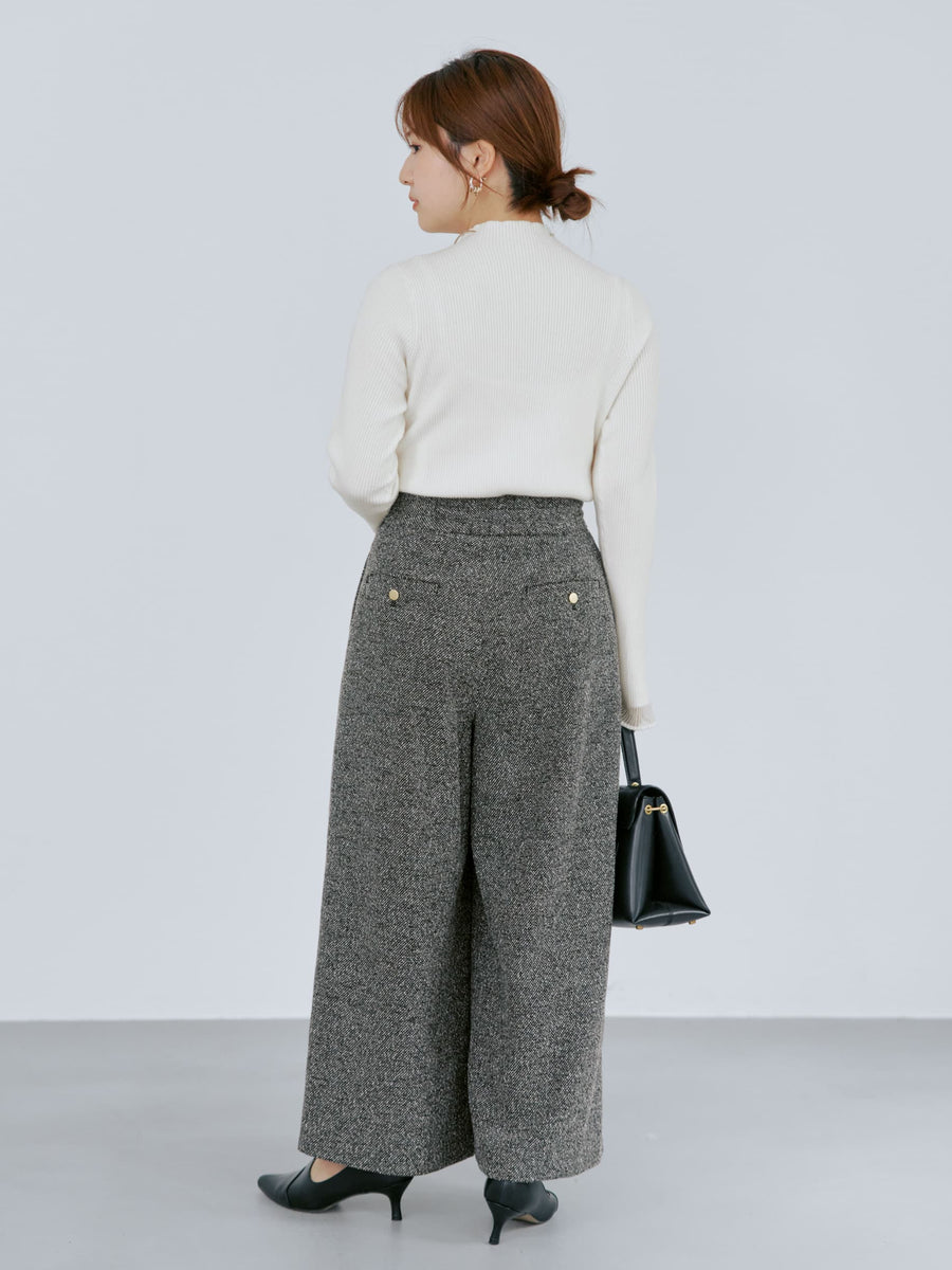 ゴールドボタンツイードワイドパンツ-short & regular　[通常]