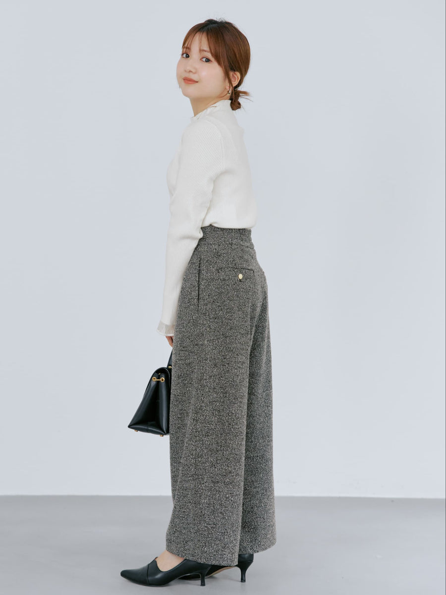 ゴールドボタンツイードワイドパンツ-short & regular　[通常]
