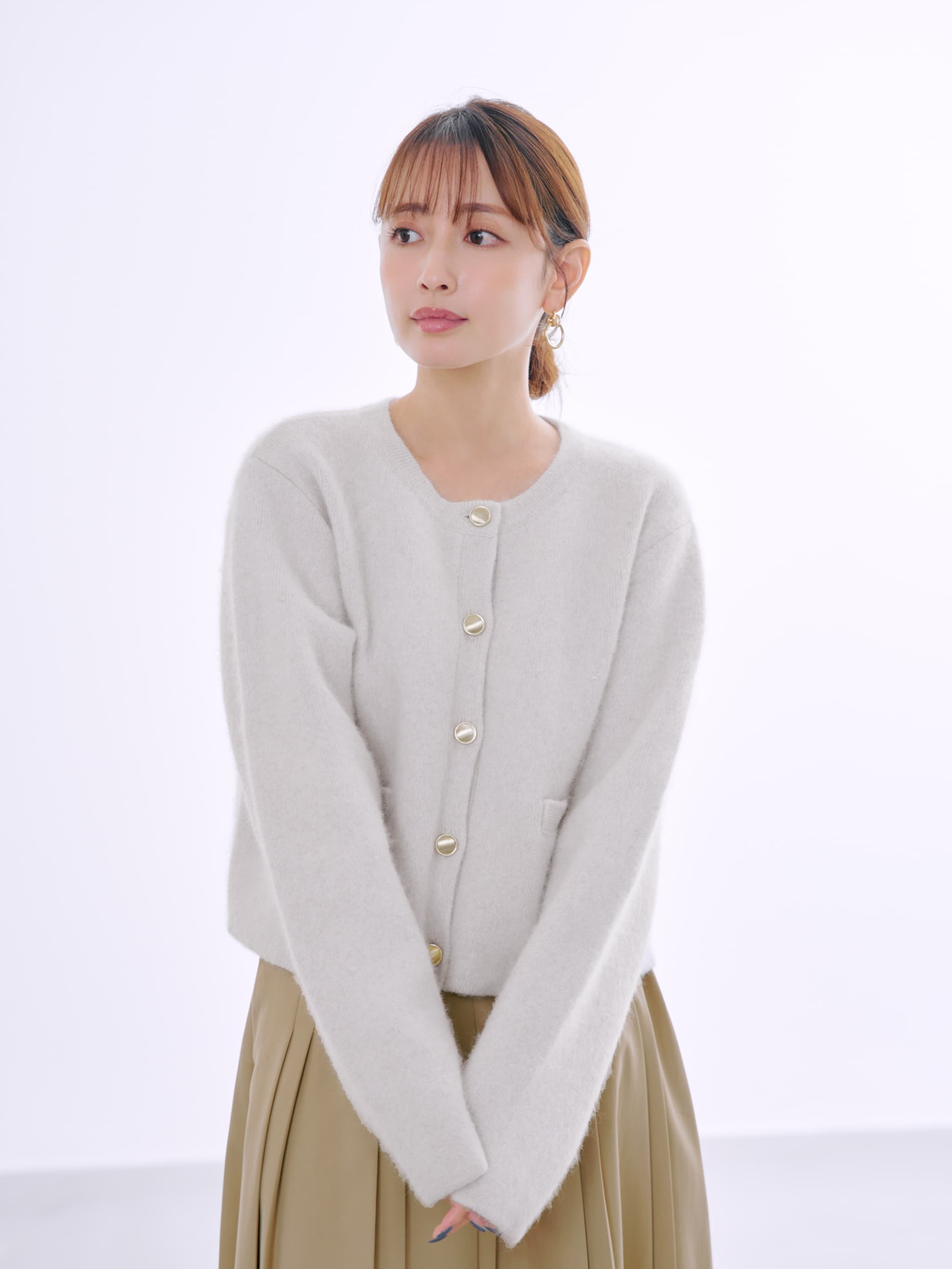 フォックスアンゴラダブルフェイスニットジャケット | 小柄・低