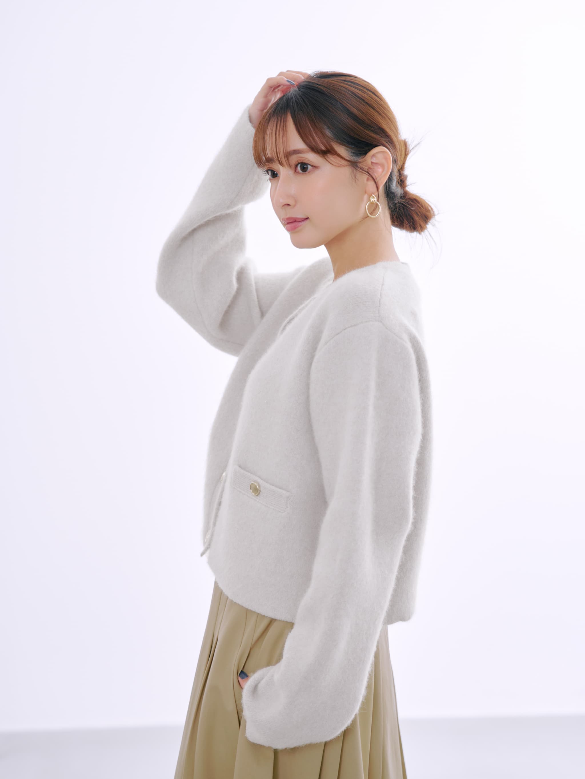 フォックスアンゴラダブルフェイスニットジャケット | 小柄・低身長