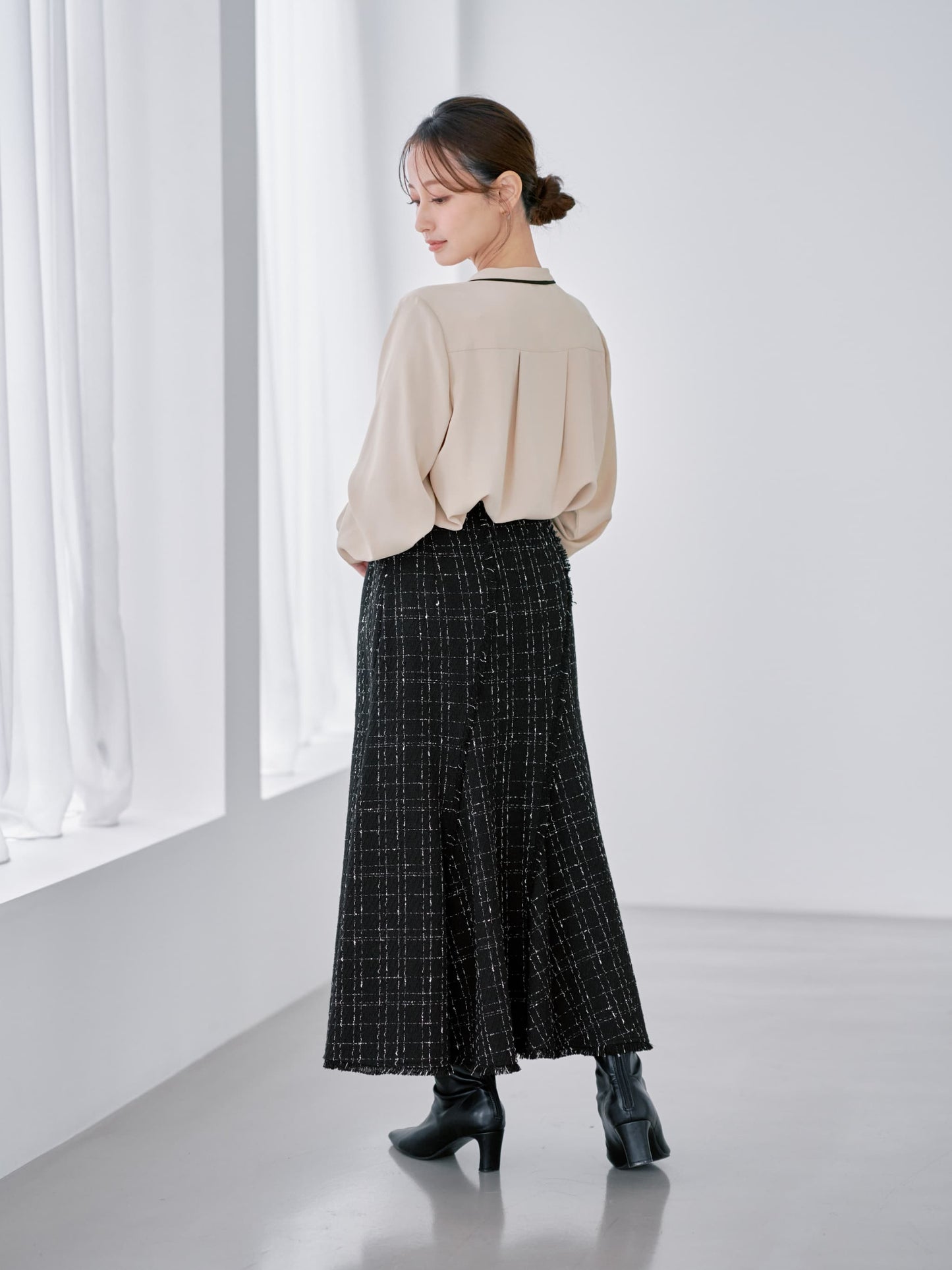 チェックツイードアシメマーメイドスカート-short & regular　[通常]