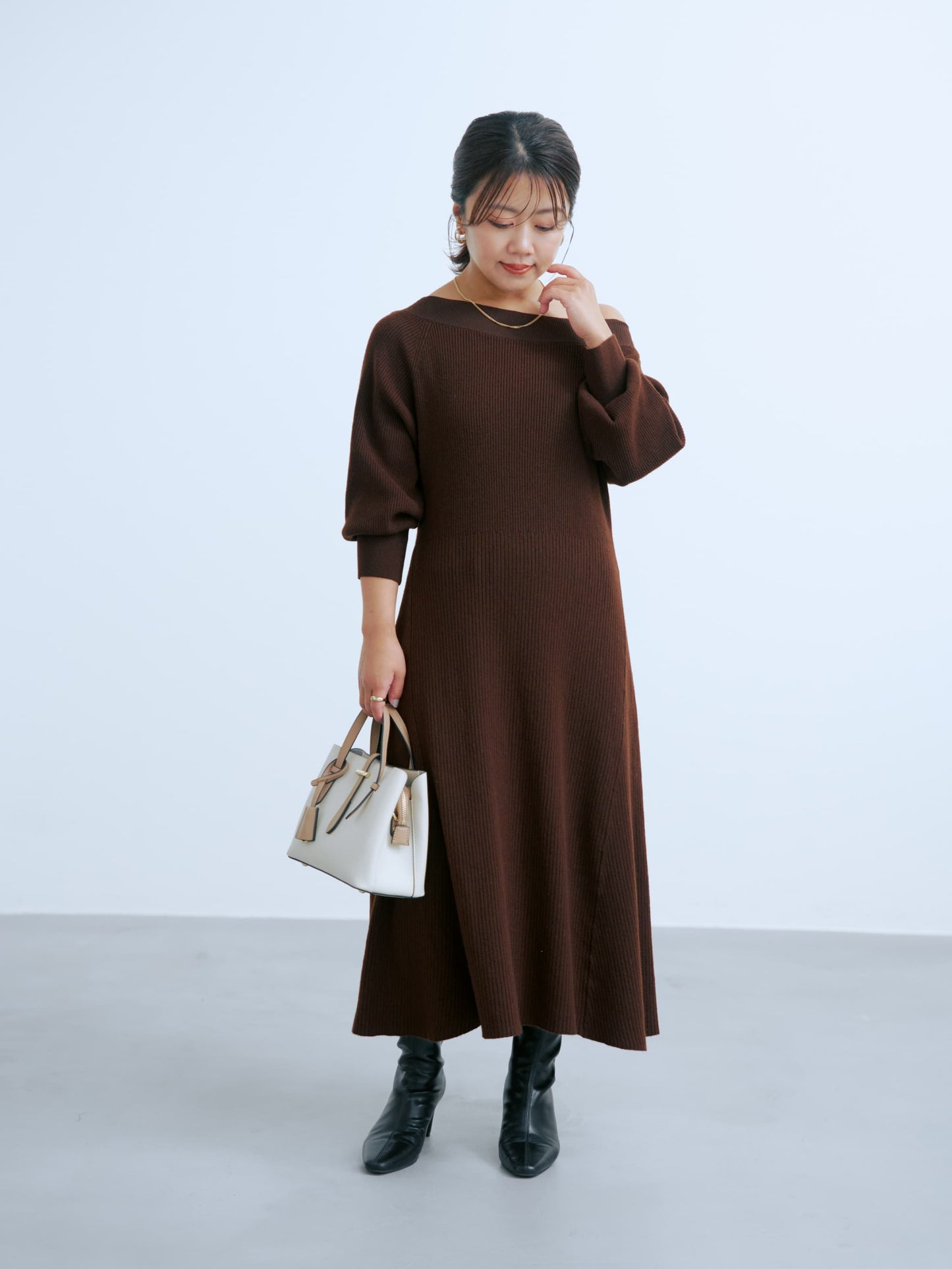 パターンリブフレアニットワンピース-short & regular　[通常]