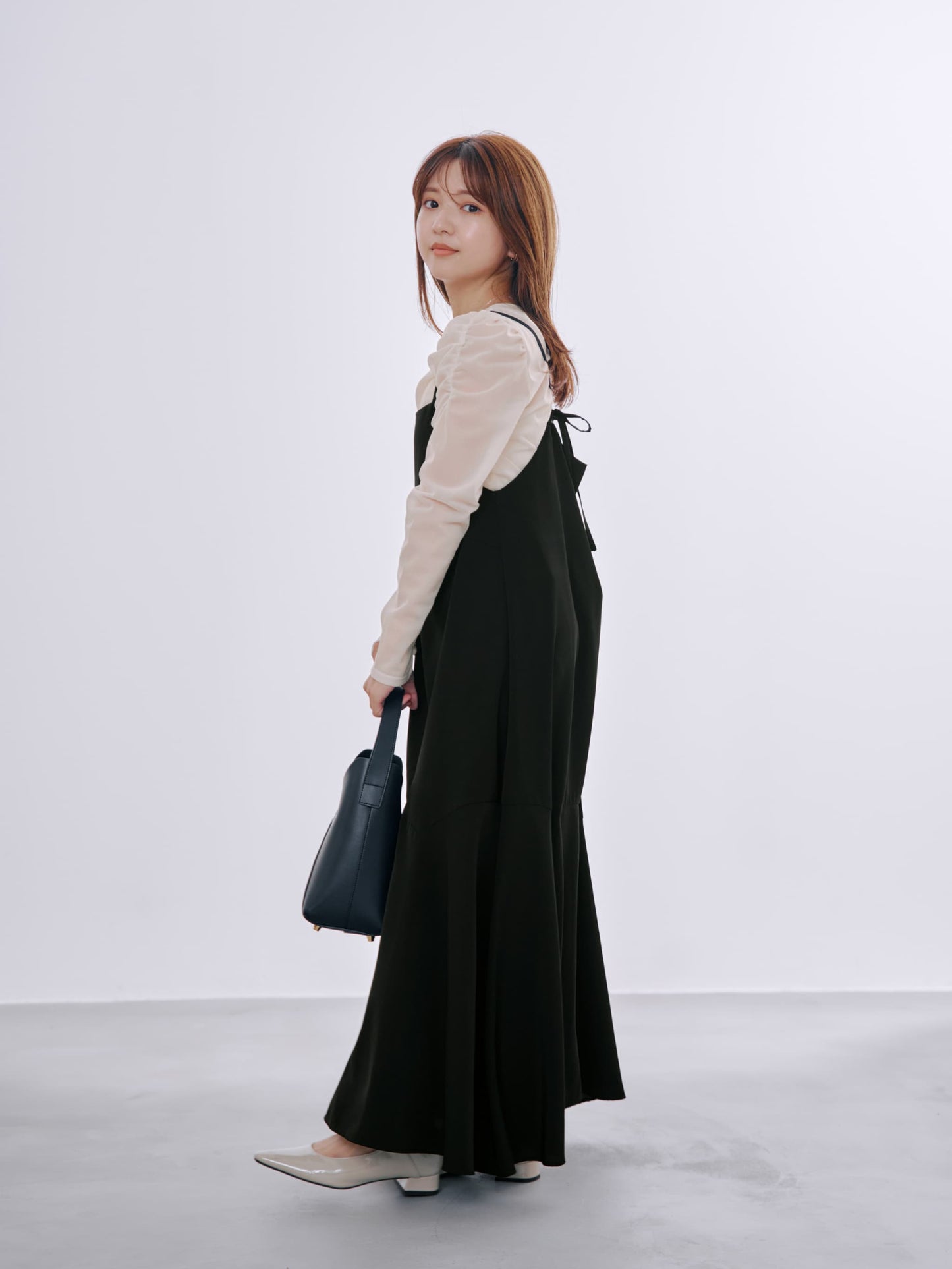 リボンヤーンメッシュニット×キャミワンピースセット　[通常]