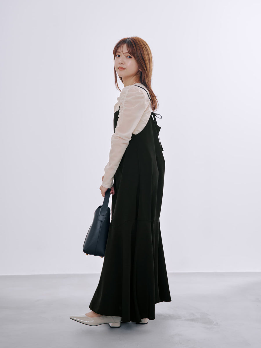 リボンヤーンメッシュニット×キャミワンピースセット　[通常]