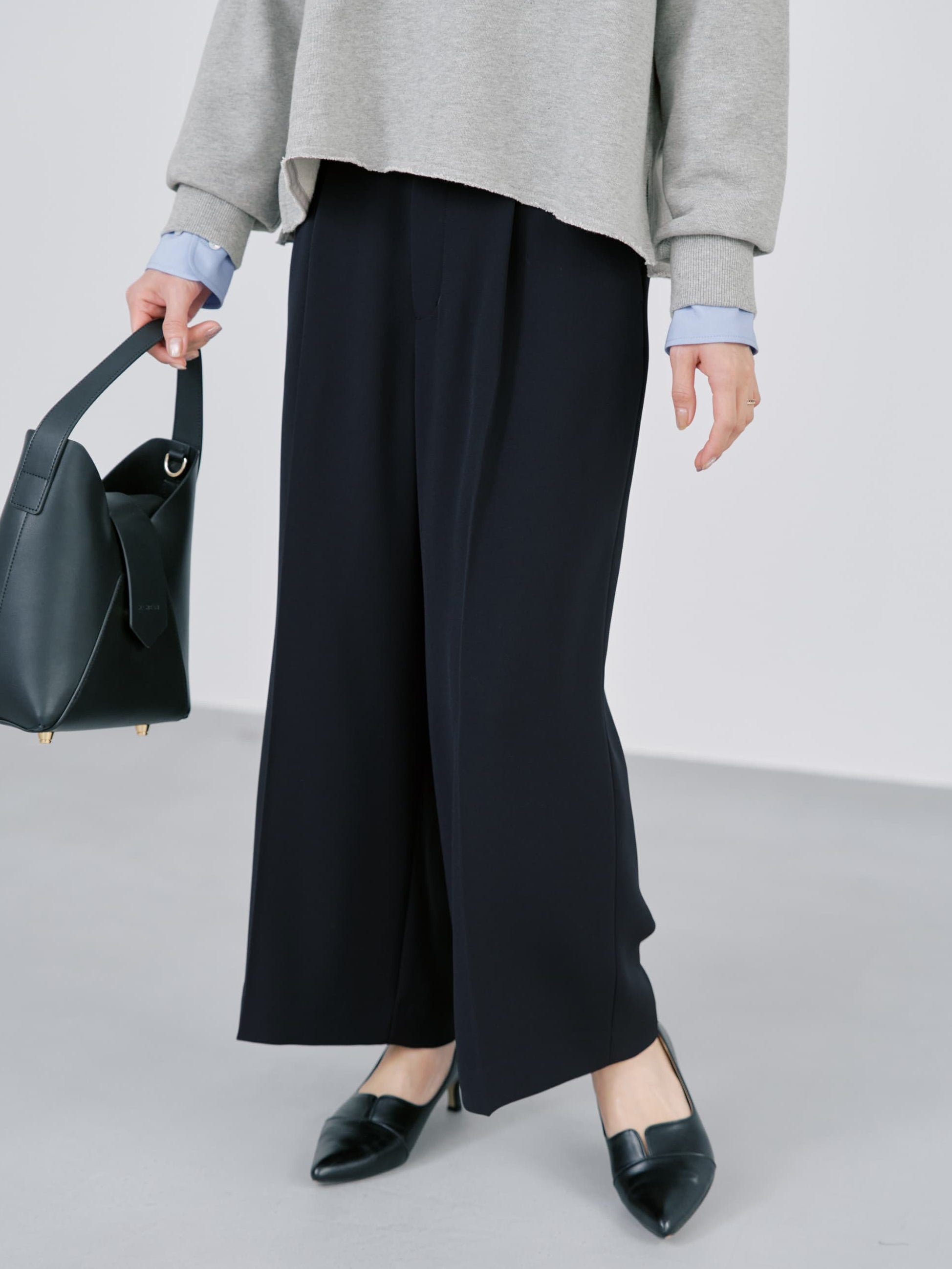 トリアセジョーゼットストレートパンツ-short & regular | 小柄・低