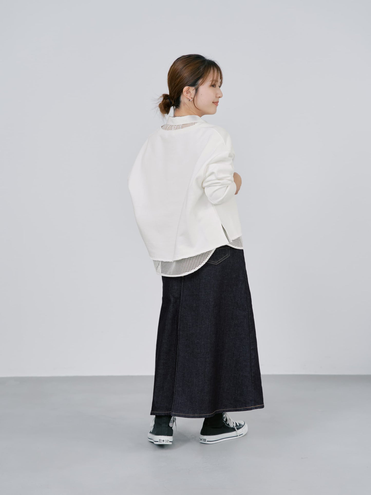 【SOMETHINGコラボ】バックタックデニムスカート-short & regular　[通常]