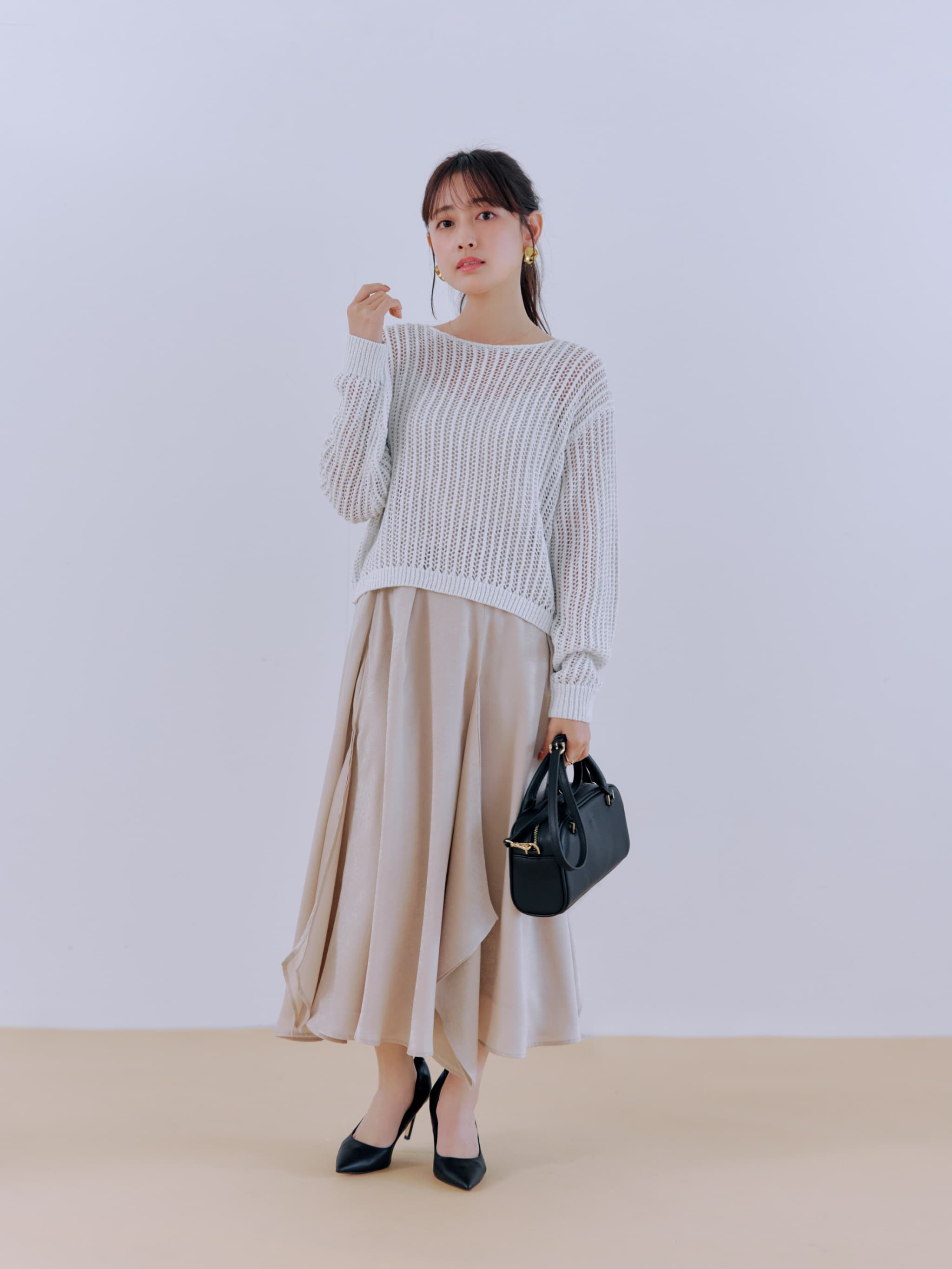 シャイニーテープヤーンメッシュニット | 小柄・低身長女性向け
