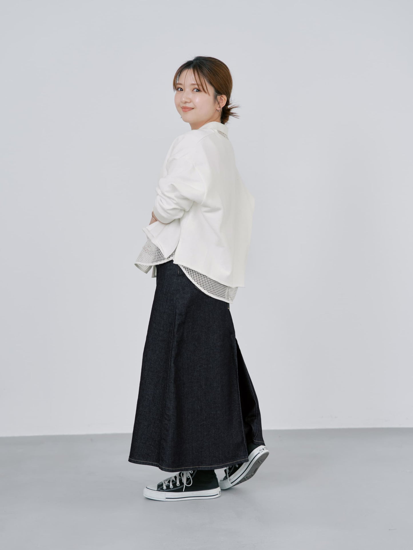 【SOMETHINGコラボ】バックタックデニムスカート-short & regular　[通常]