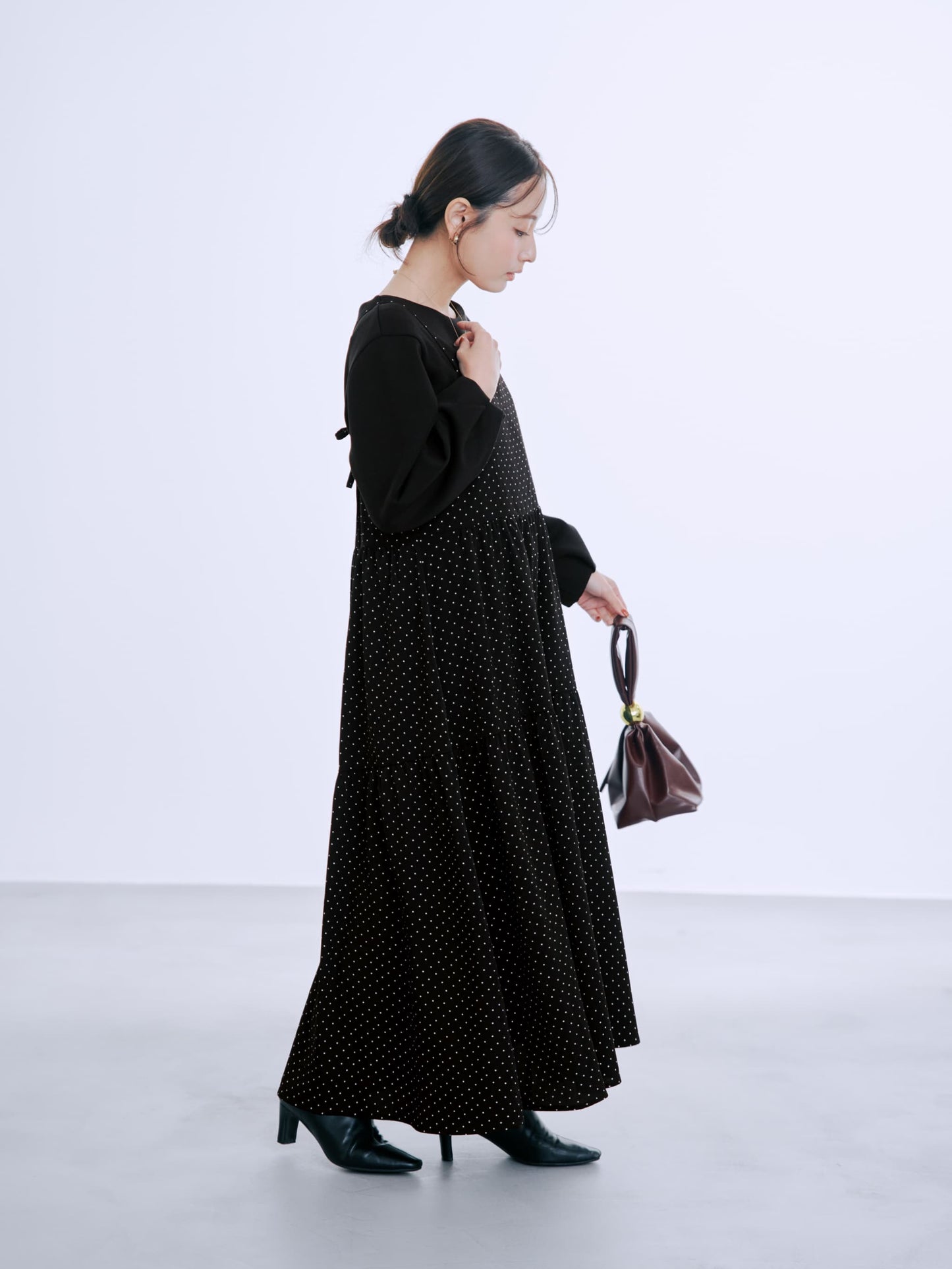 ダンボールトップスドットキャミワンピセット-short & regular　[通常]