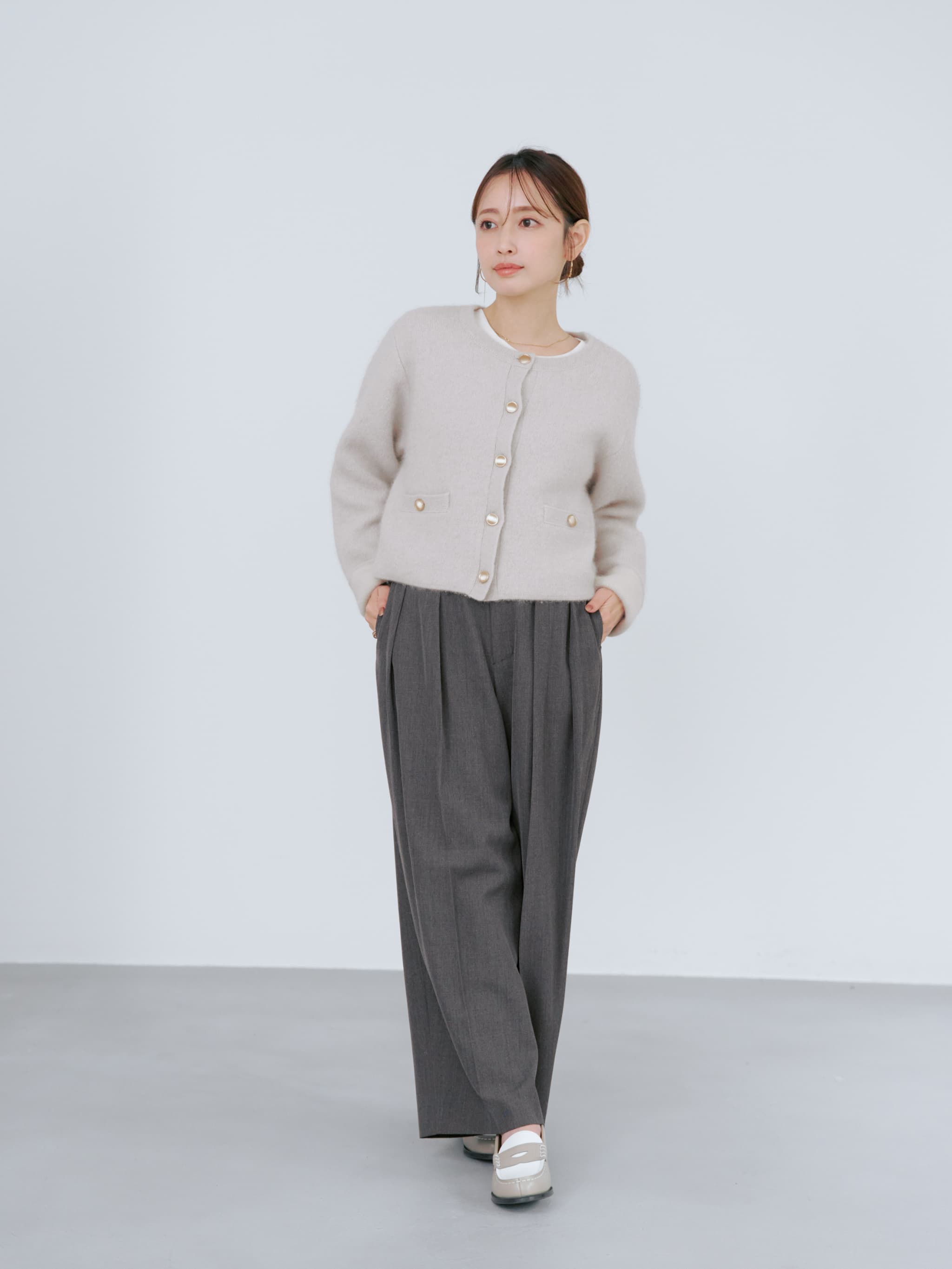 フォックスアンゴラダブルフェイスニットジャケット | 小柄・低身長