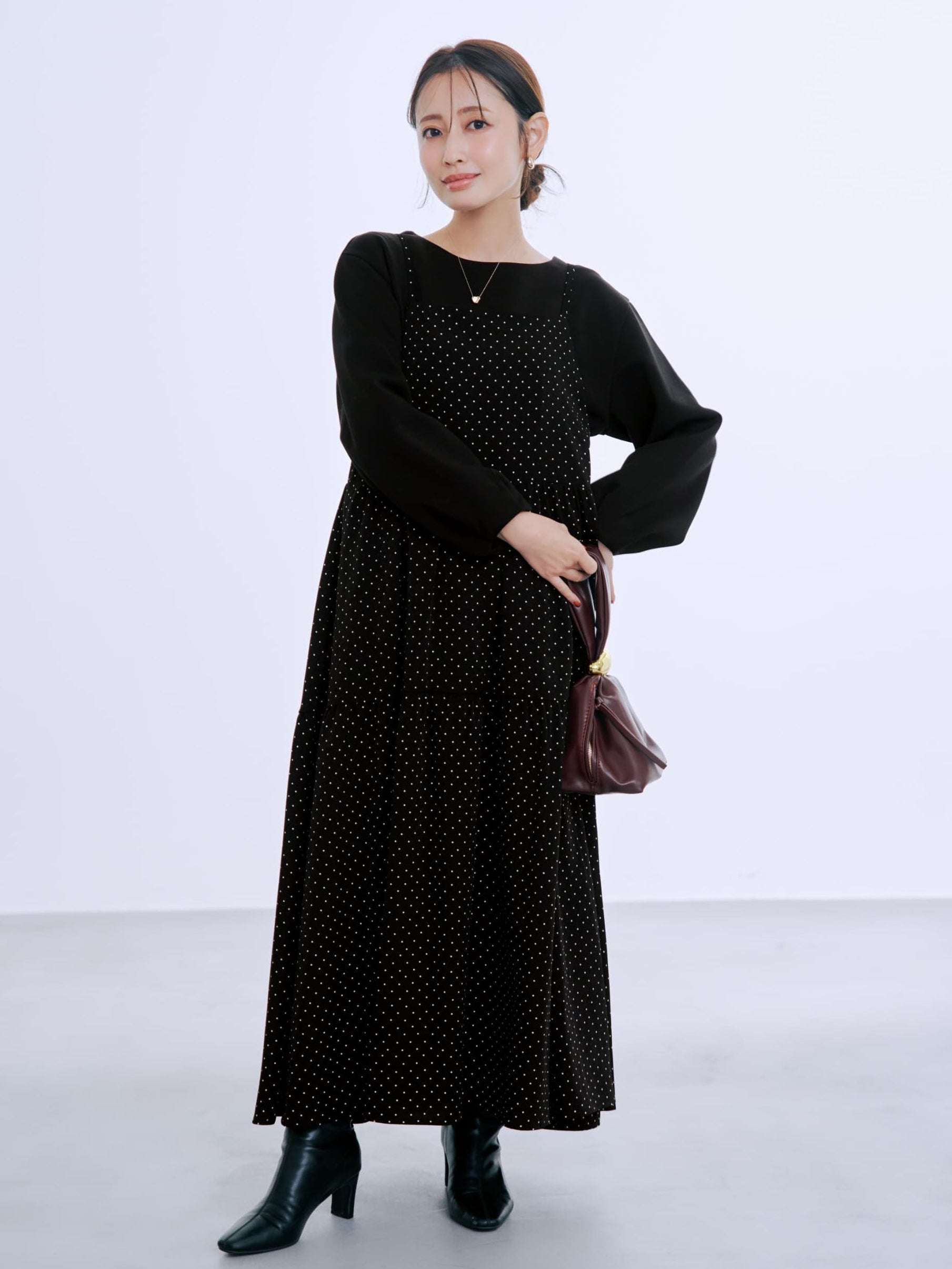 ダンボールトップスドットキャミワンピセット-short & regular | 小柄