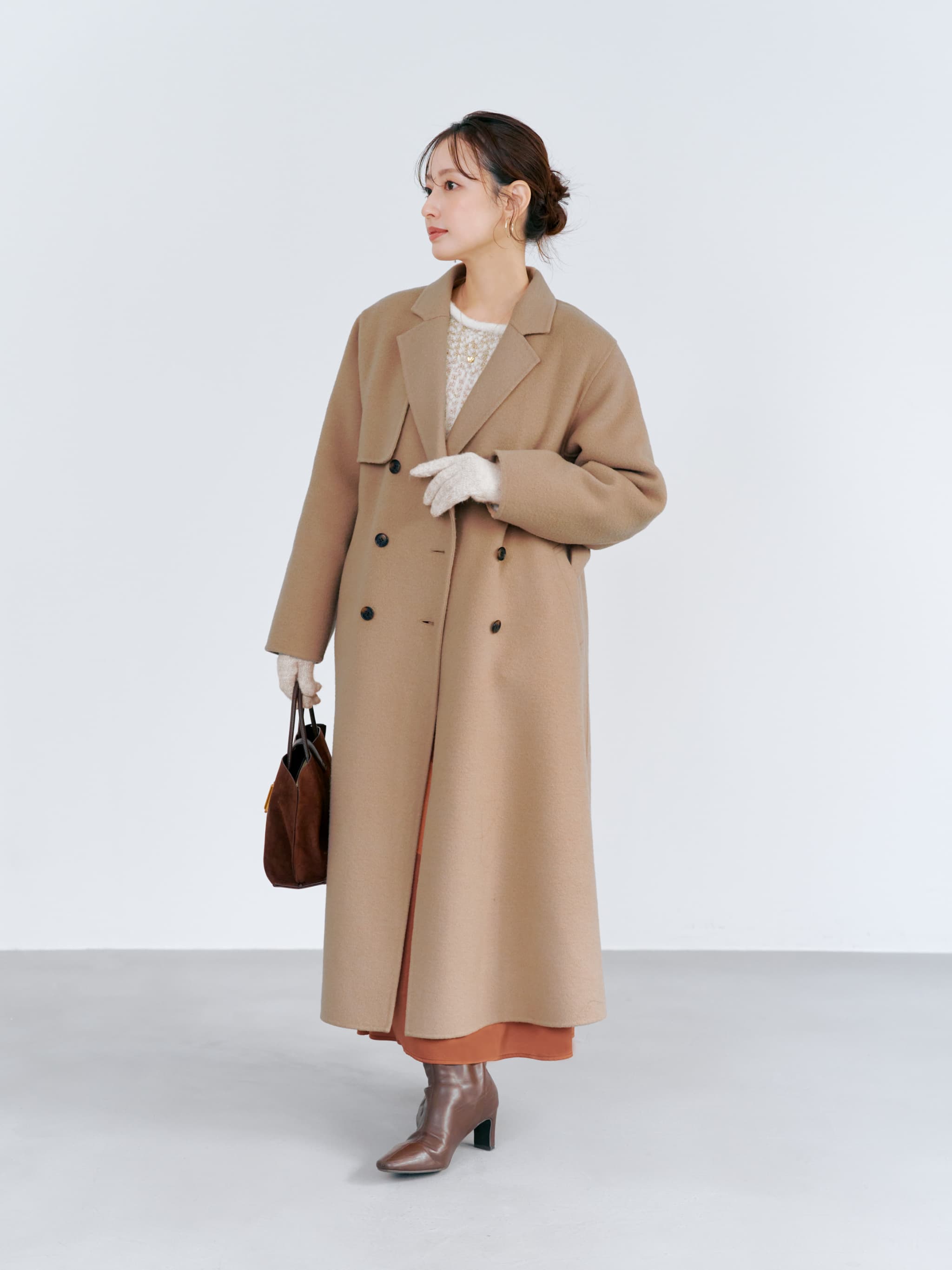 【新品未使用タグ付き】COHINA ウールリバートレンチコート-short ウールリバートレンチコート-short & regular | 小柄・低身長女性向け